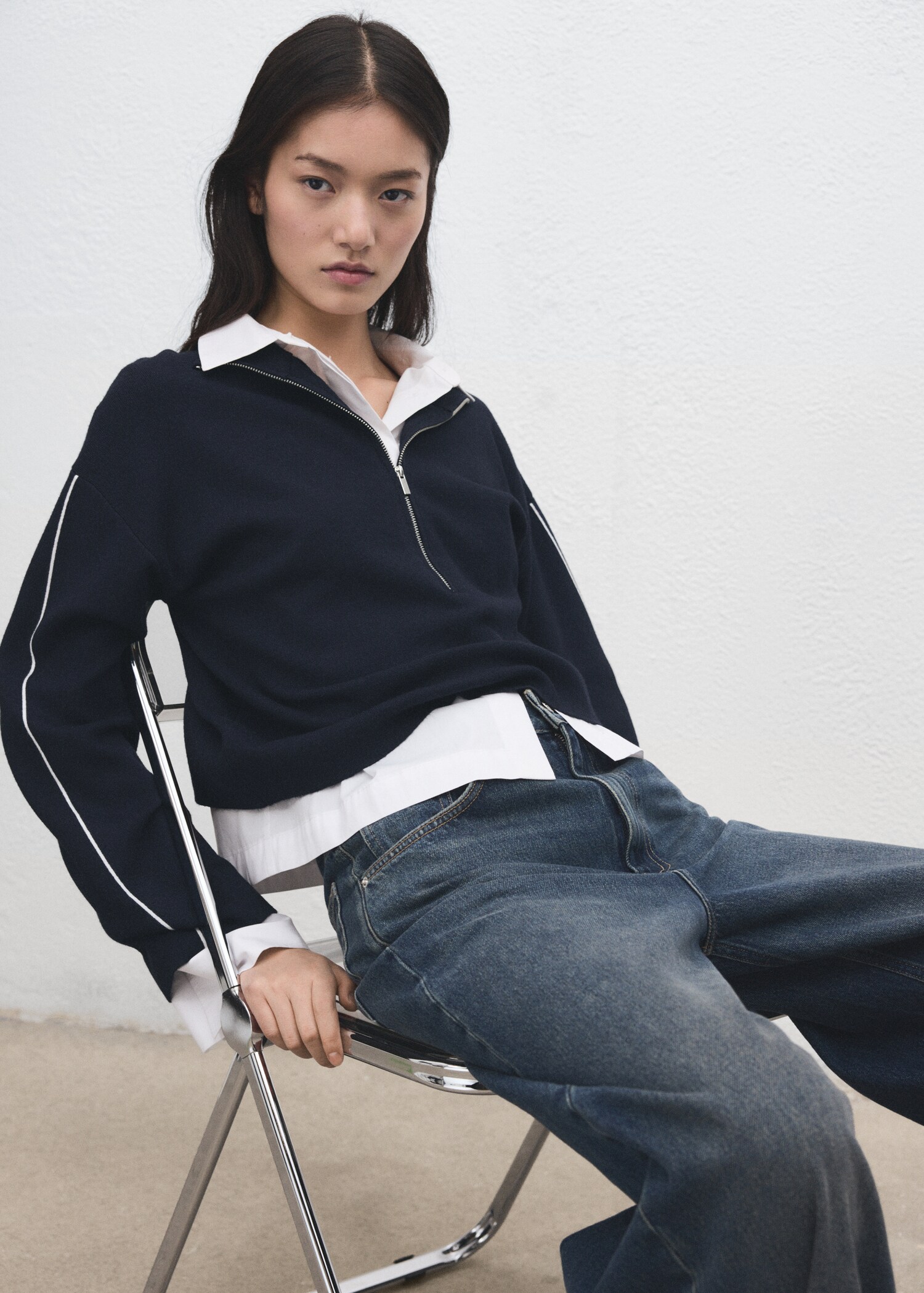 Zip neck contrast striped jumper - Details of the article 2
