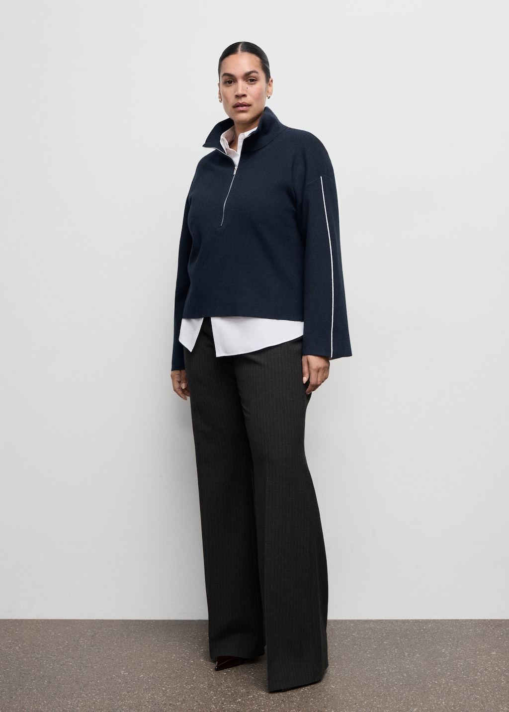 Zip neck contrast-stripe sweater