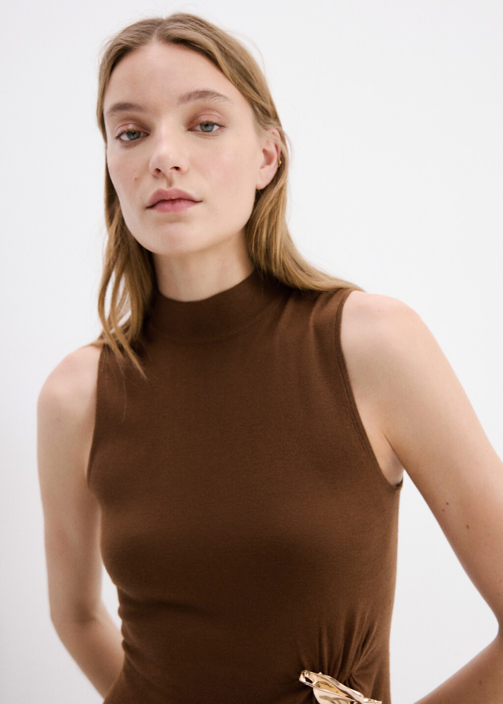 Mango Turtleneck knitted dress with brooch thumbnail