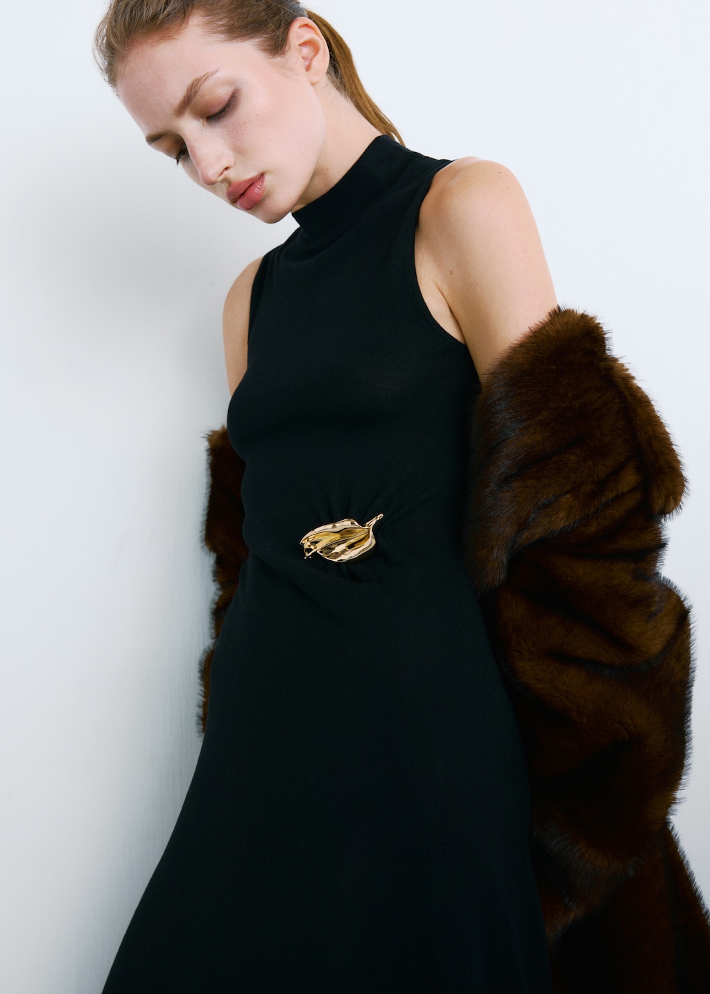 Mango Turtleneck knitted dress with brooch thumbnail