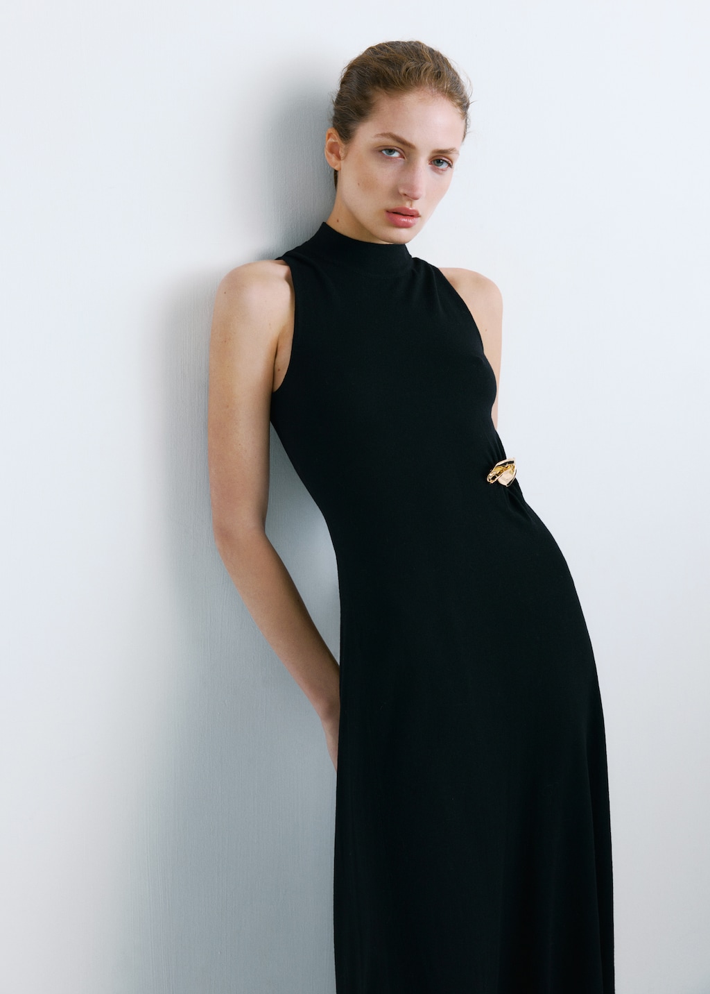 Mango Turtleneck knitted dress with brooch thumbnail