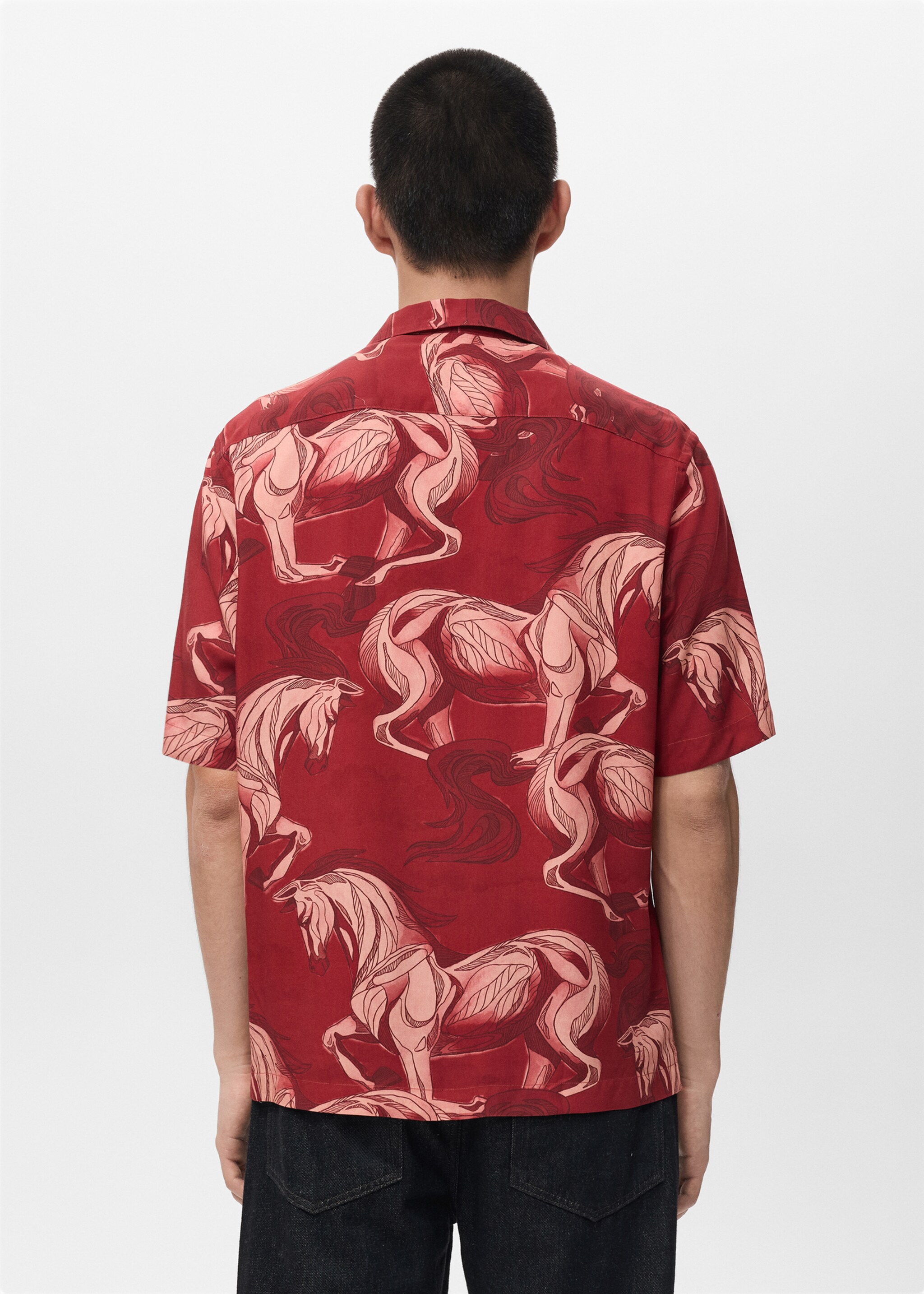 Printed flowing shirt with bowling collar - Reverse of the article, Red. Ref: 27051278-00.