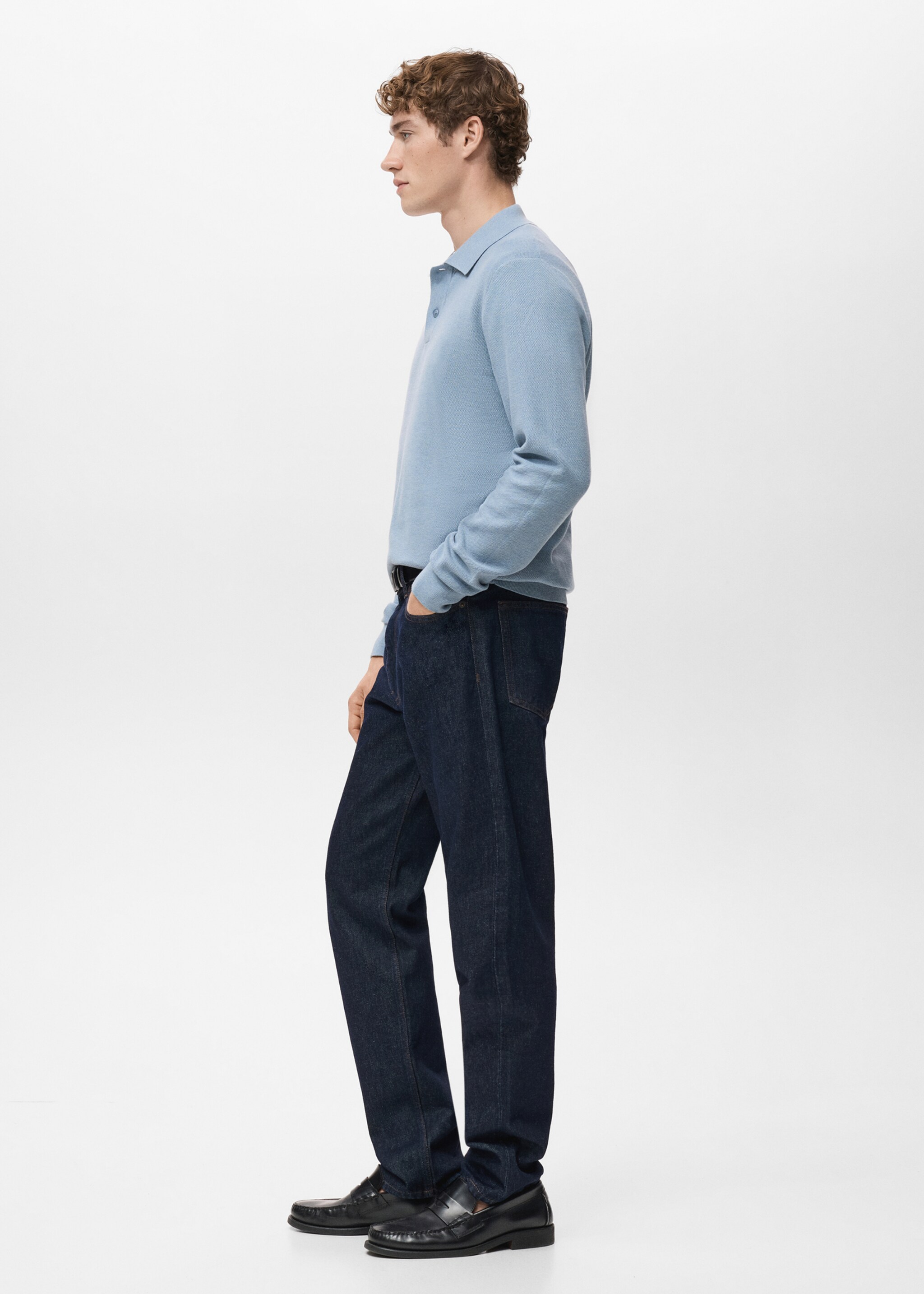 Micro-structured cotton polo shirt - Details of the article 2, Sky Blue. Ref: 27051281-00.