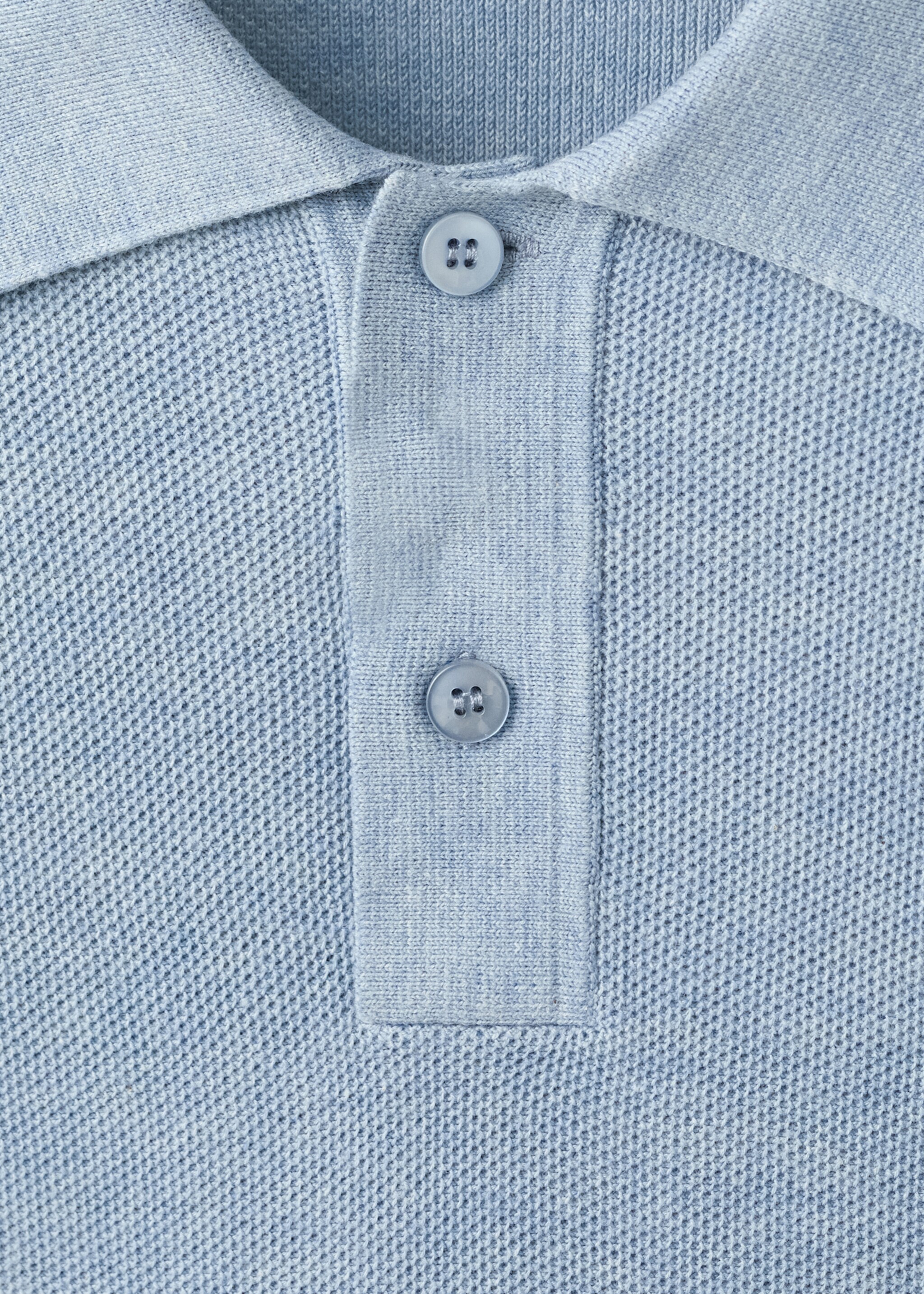 Micro-structured cotton polo shirt - Details of the article 8, Sky Blue. Ref: 27051281-00.