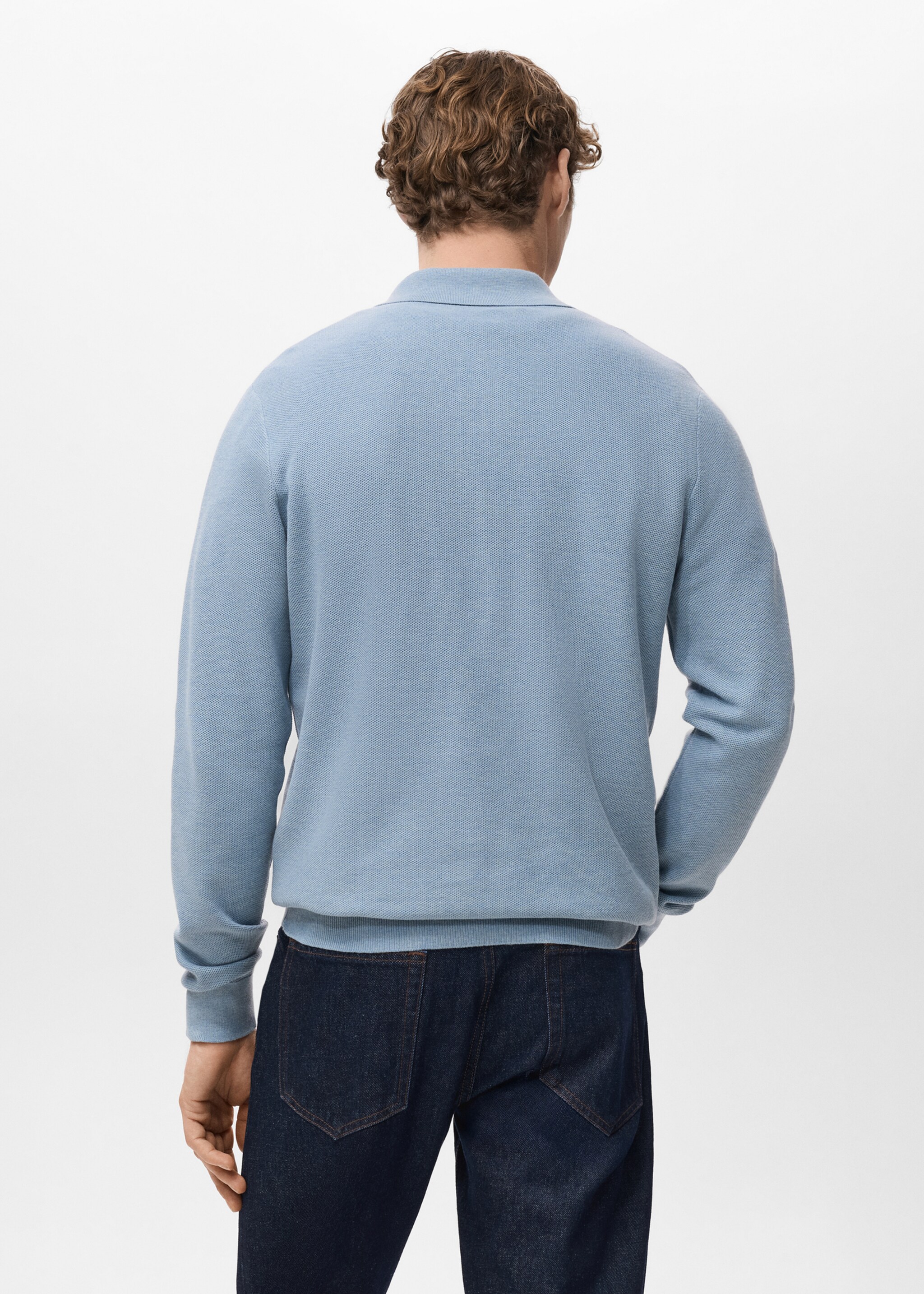 Micro-structured cotton polo shirt - Reverse of the article, Sky Blue. Ref: 27051281-00.