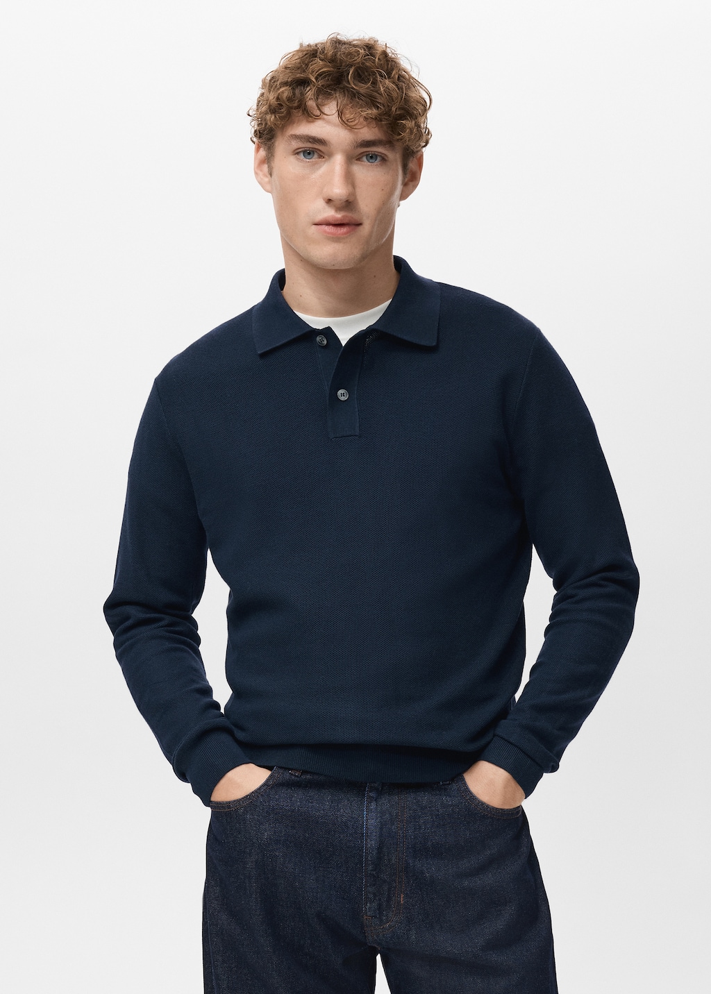 Micro-structured cotton polo shirt