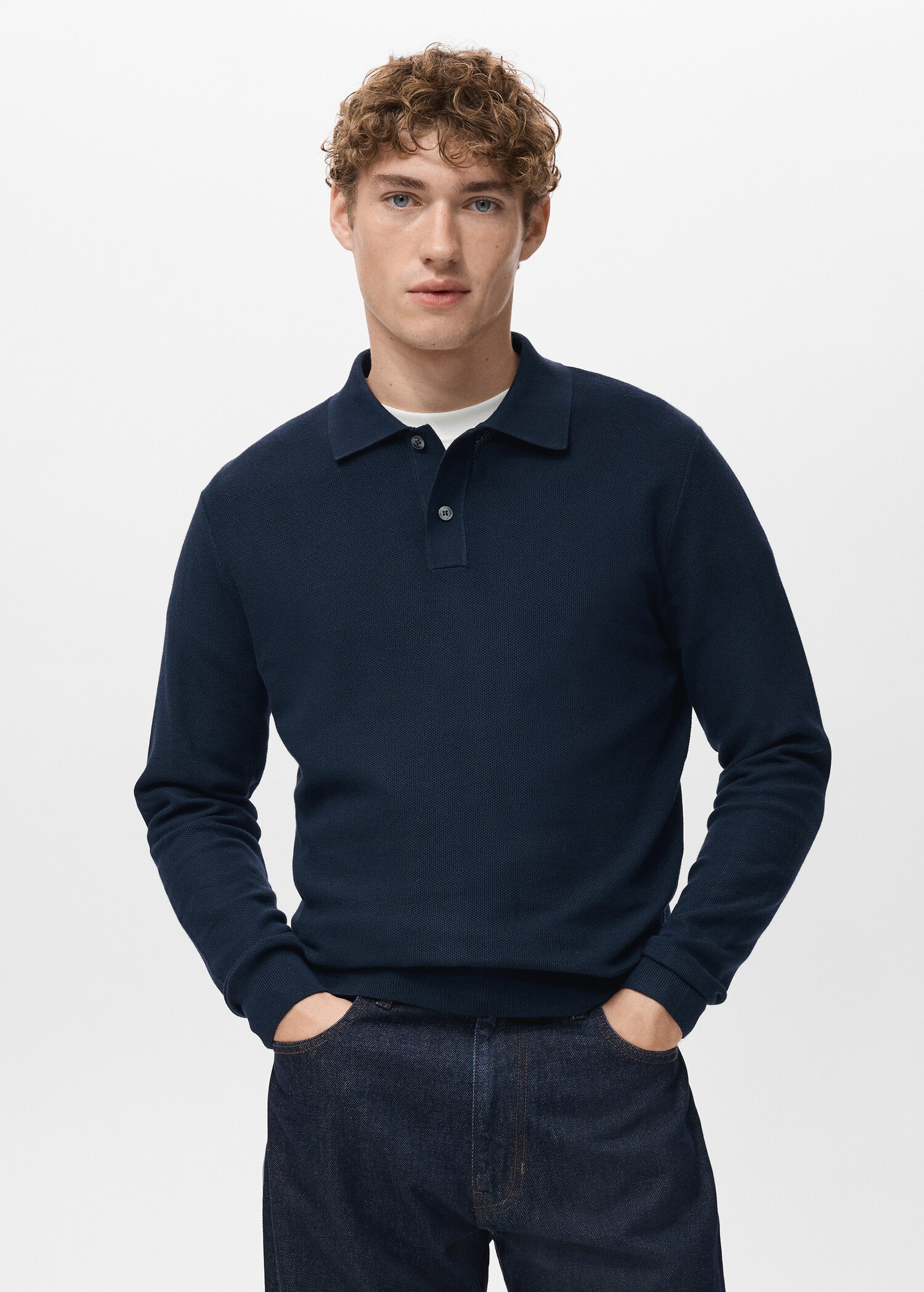 Micro-structured cotton polo shirt - Medium plane