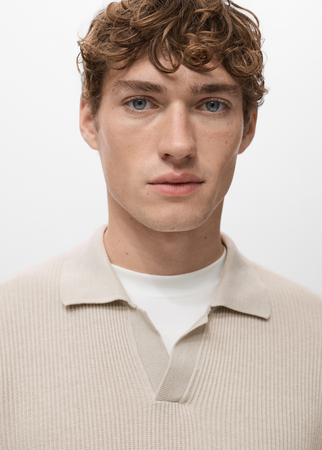 Cotton-blend ribbed polo sweater