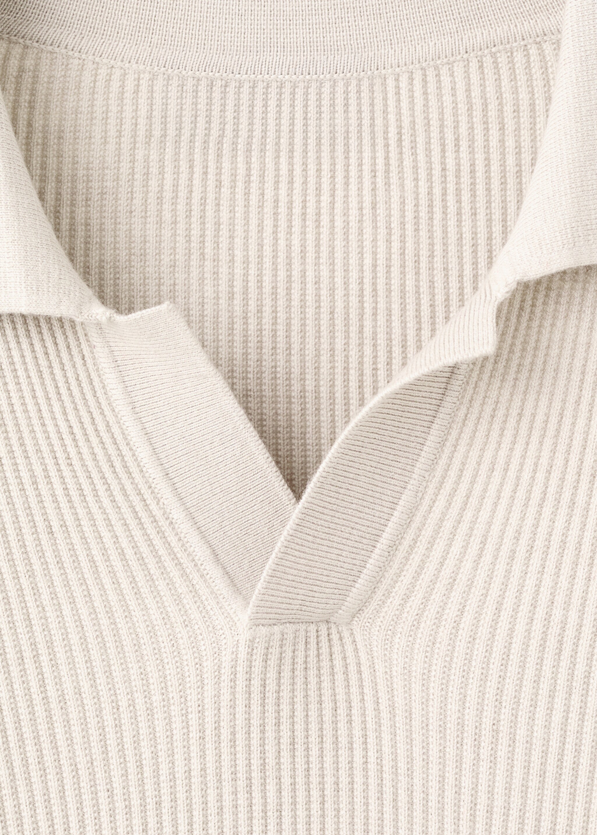 Cotton-blend ribbed polo sweater - Details of the article 8, Beige. Ref: 27051282-00.