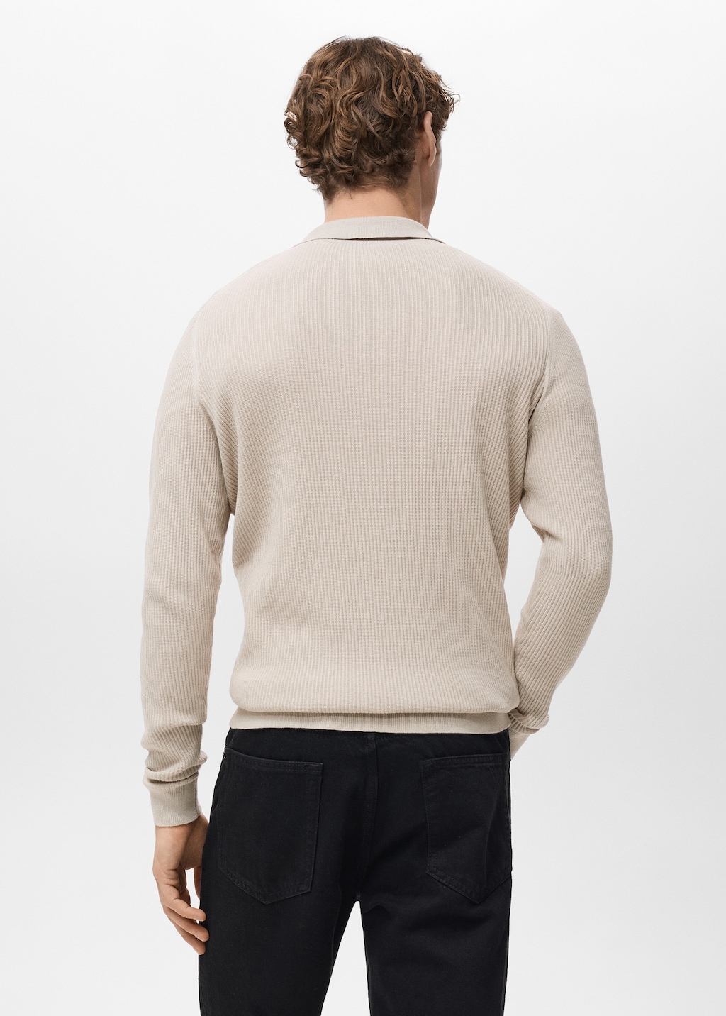 Cotton-blend ribbed polo sweater