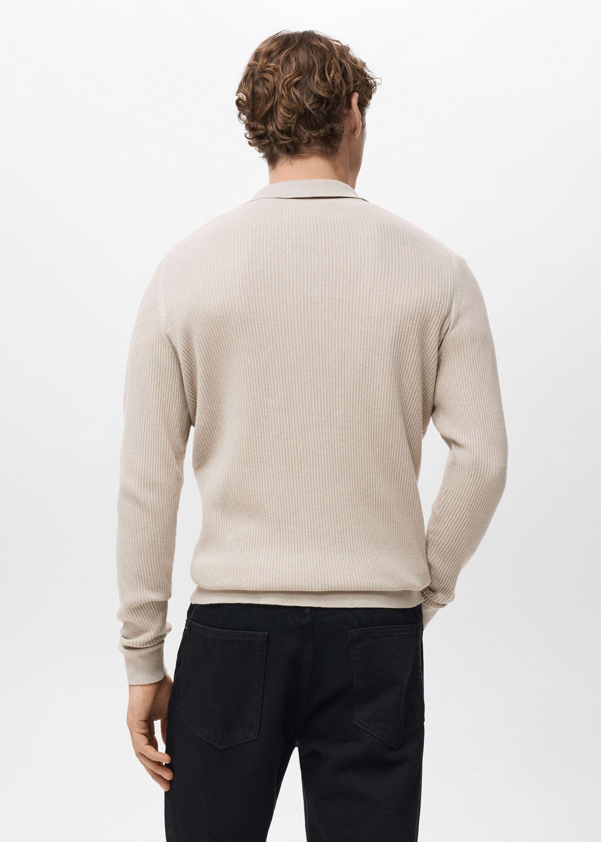 Cotton-blend ribbed polo sweater - Reverse of the article, Beige. Ref: 27051282-00.