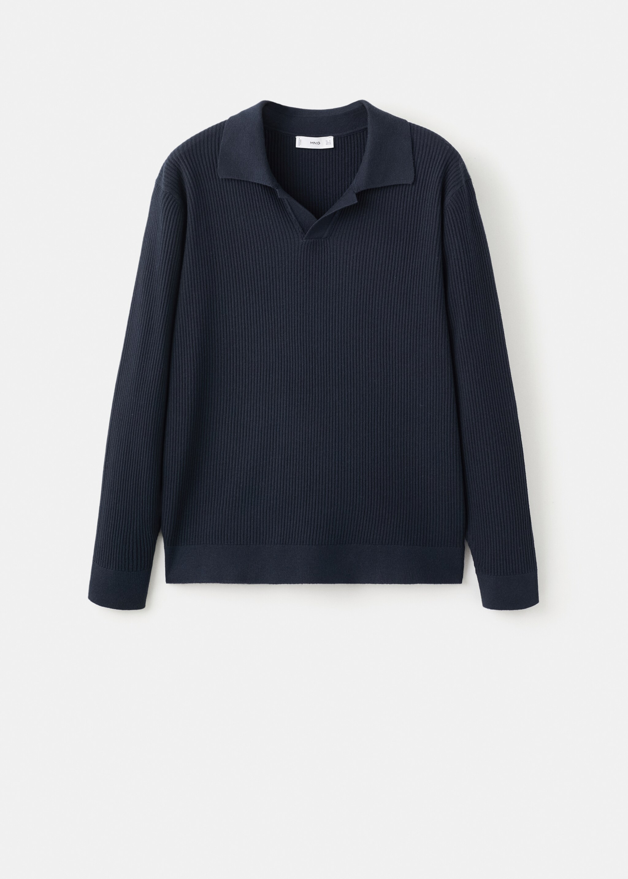 Cotton-blend ribbed polo sweater - Article without model, Navy. Ref: 27051282-00.