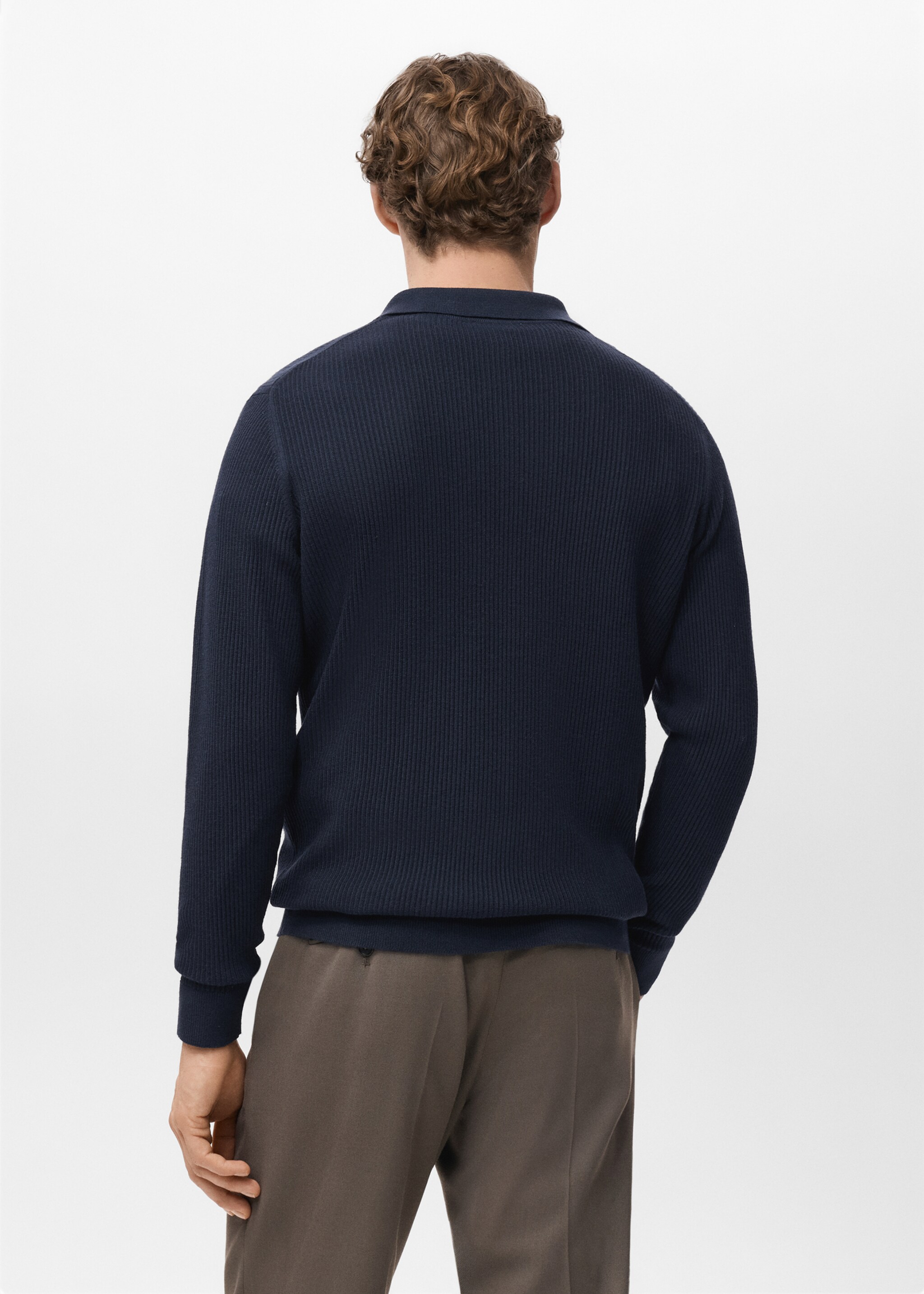 Cotton-blend ribbed polo sweater - Reverse of the article, Navy. Ref: 27051282-00.