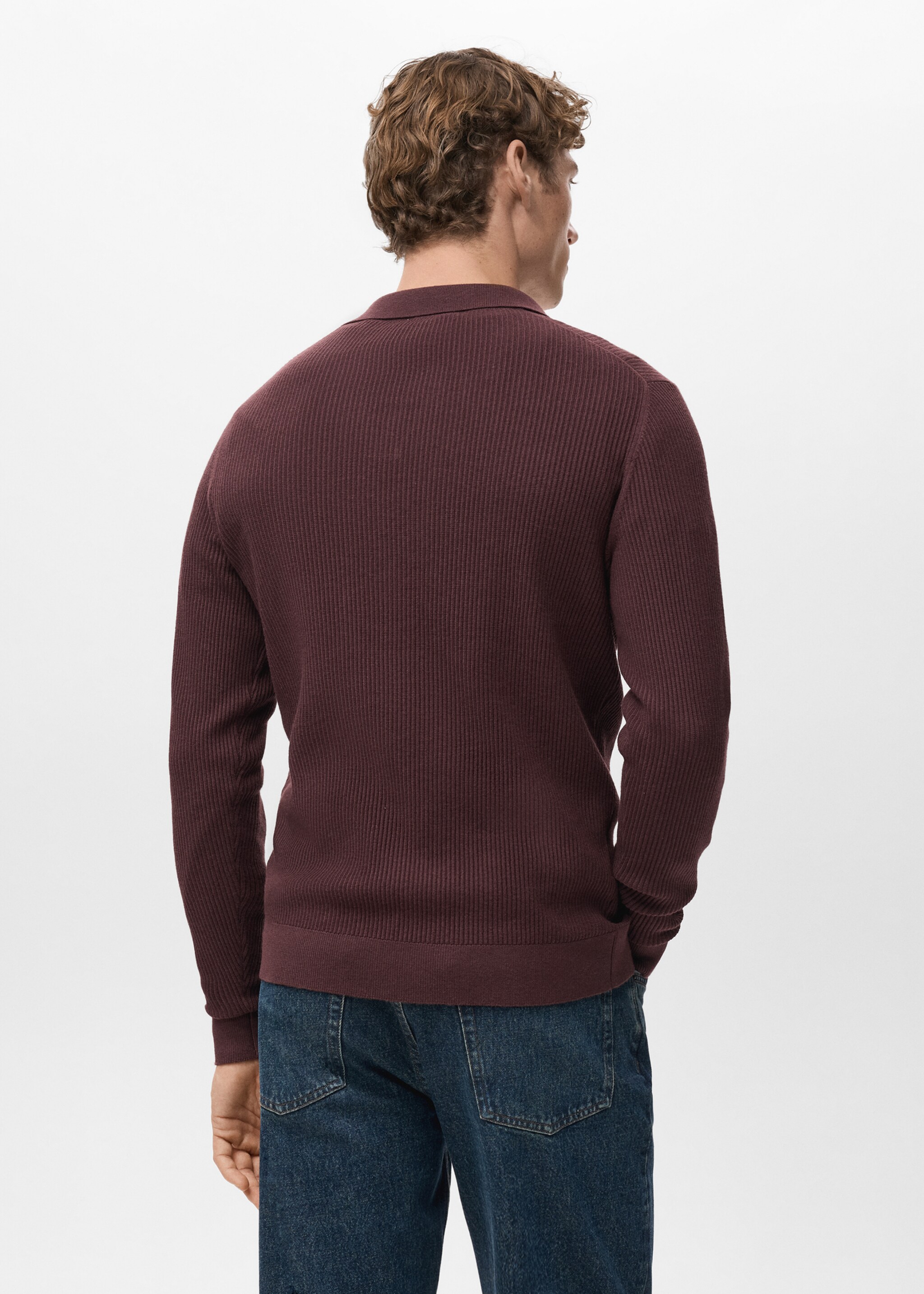 سترة بولو مضلعة من مزيج القطن - الجهة الخلفية للمنتج, عنابي. Ref: 27051282-00.