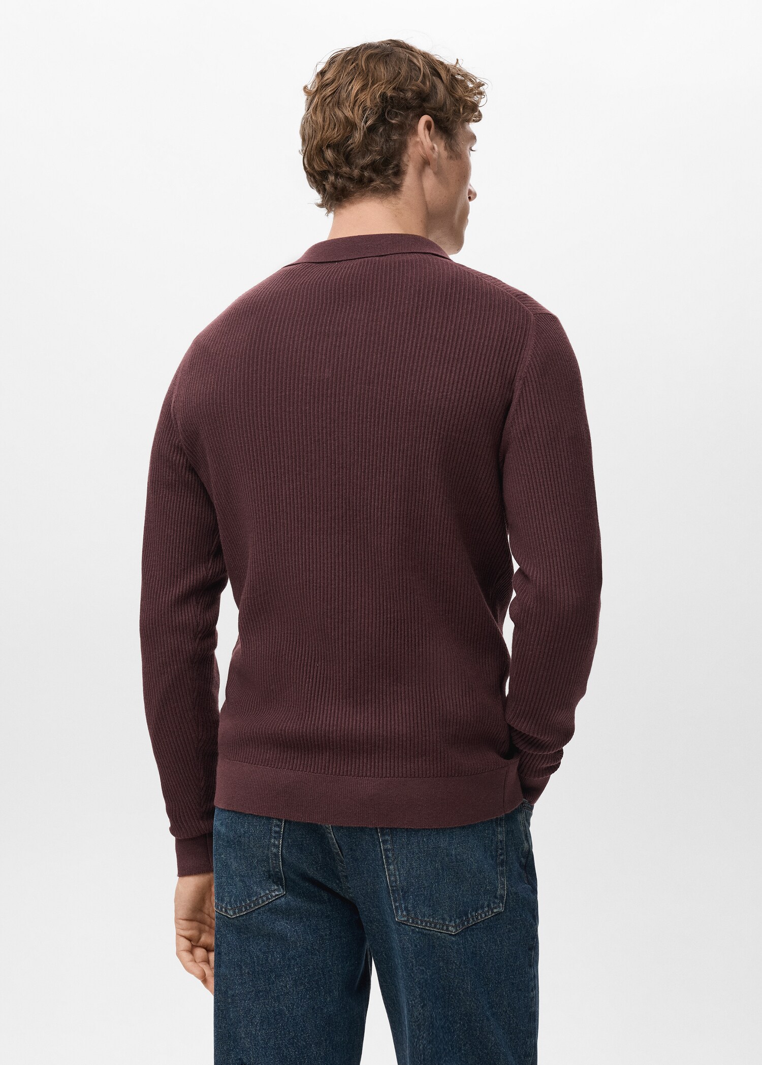 سترة بولو مضلعة من مزيج القطن - الجهة الخلفية للمنتج