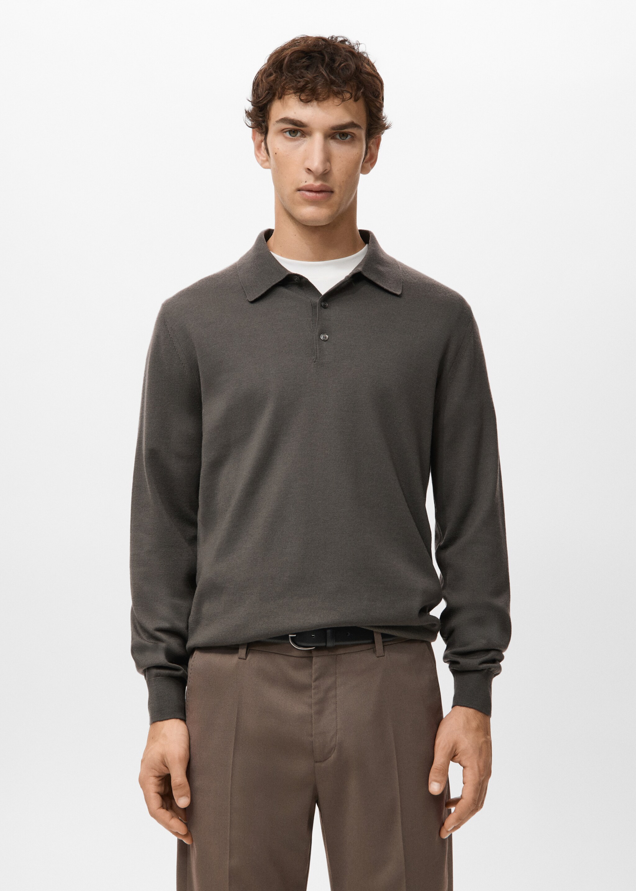 100% merino wool polo sweater - Medium plane, Medium Brown. Ref: 27051283-00.