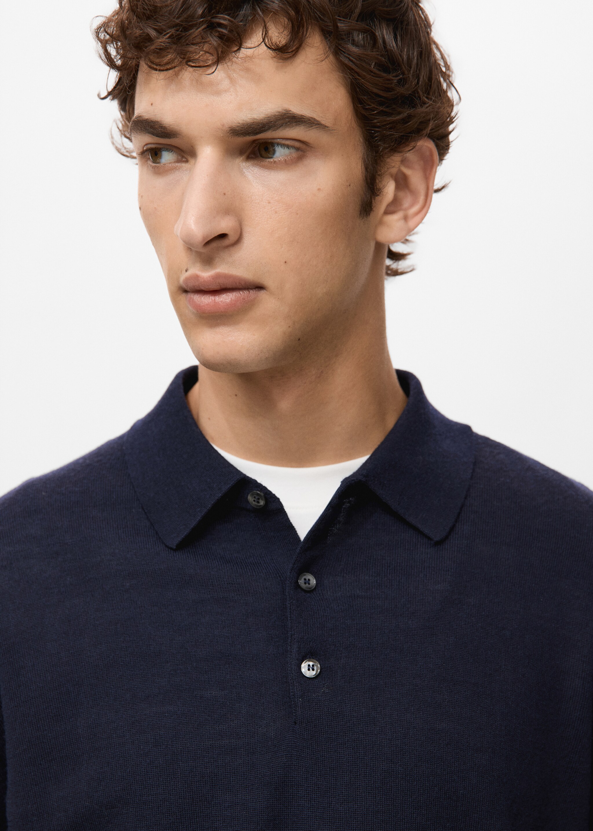 100% merino wool polo sweater - Details of the article 1, Navy. Ref: 27051283-00.