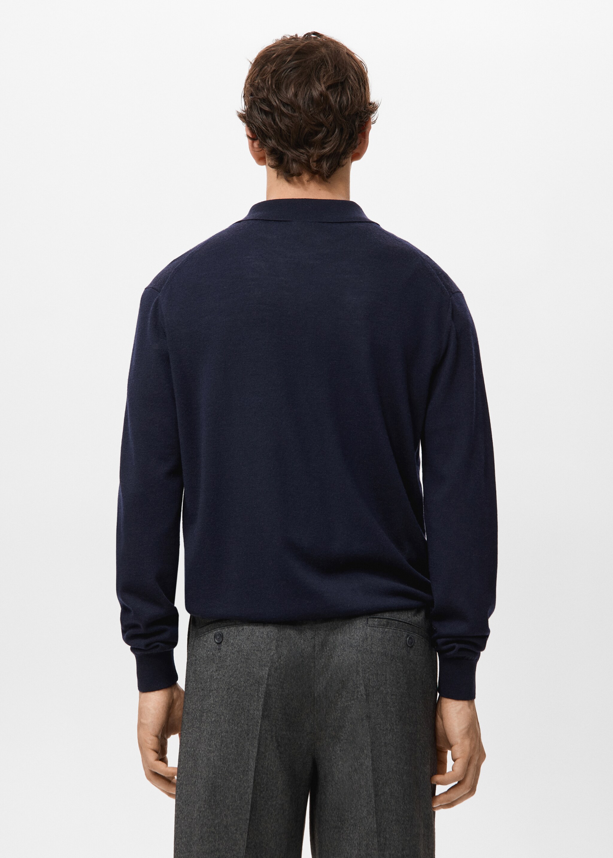 100% merino wool polo sweater - Reverse of the article, Navy. Ref: 27051283-00.