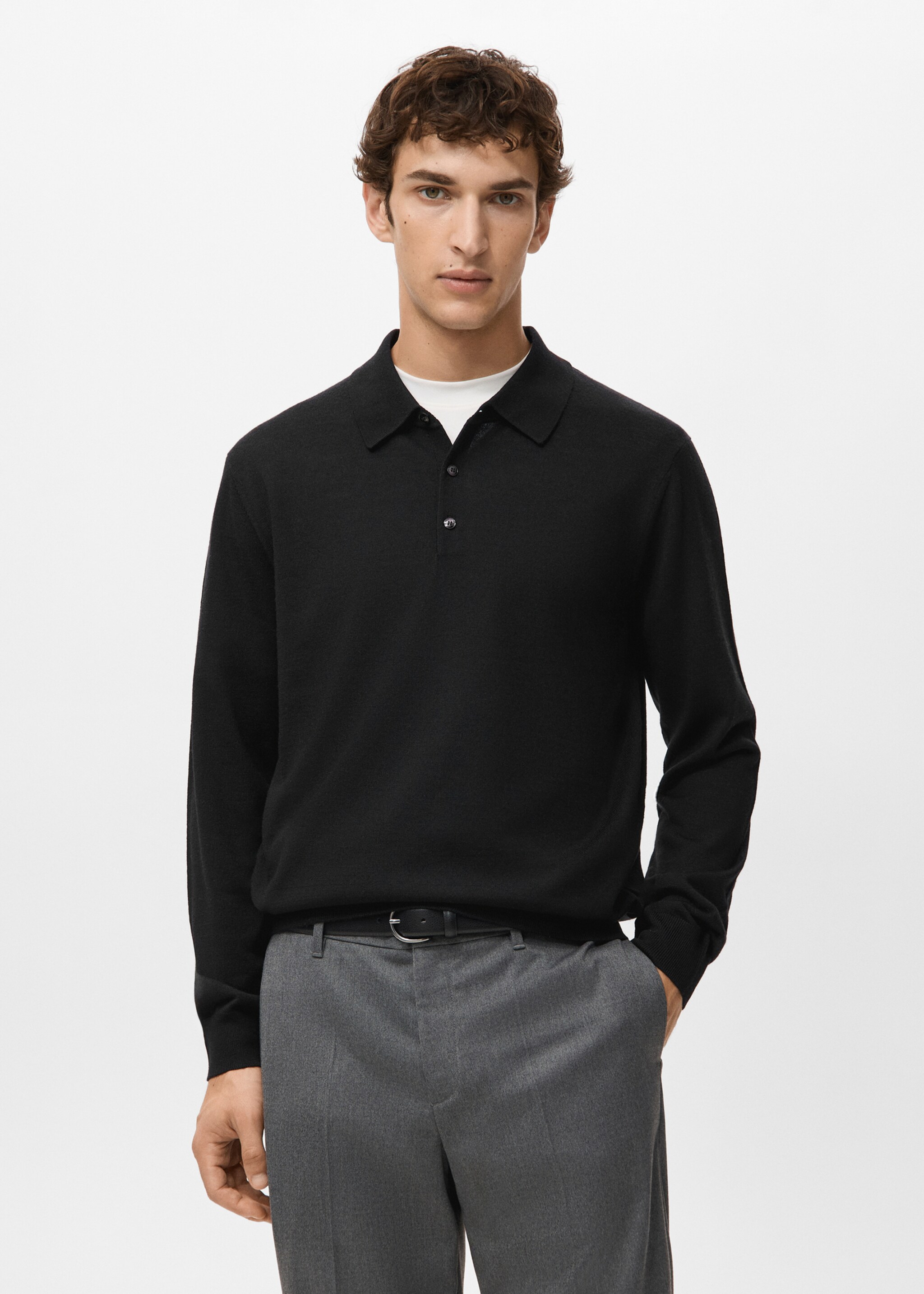 100% merino wool polo sweater - Medium plane, Black. Ref: 27051283-00.