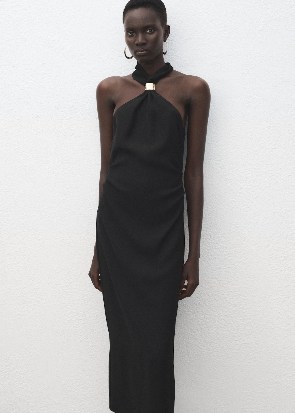 Mango Halter-neck dress with metal embellishment