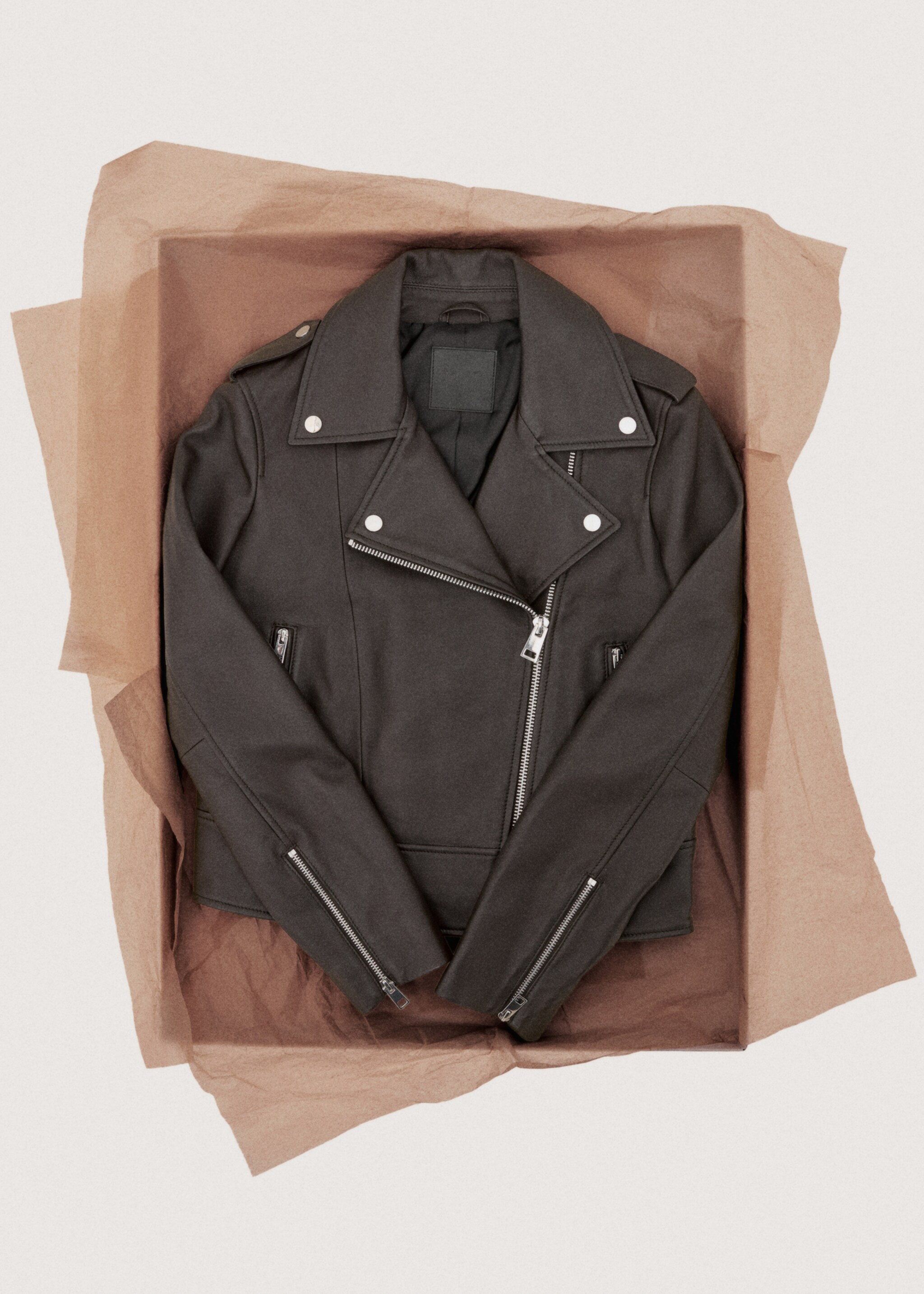 Leather biker jacket - Details of the article 7, Chocolate. Ref: 27051286-00.