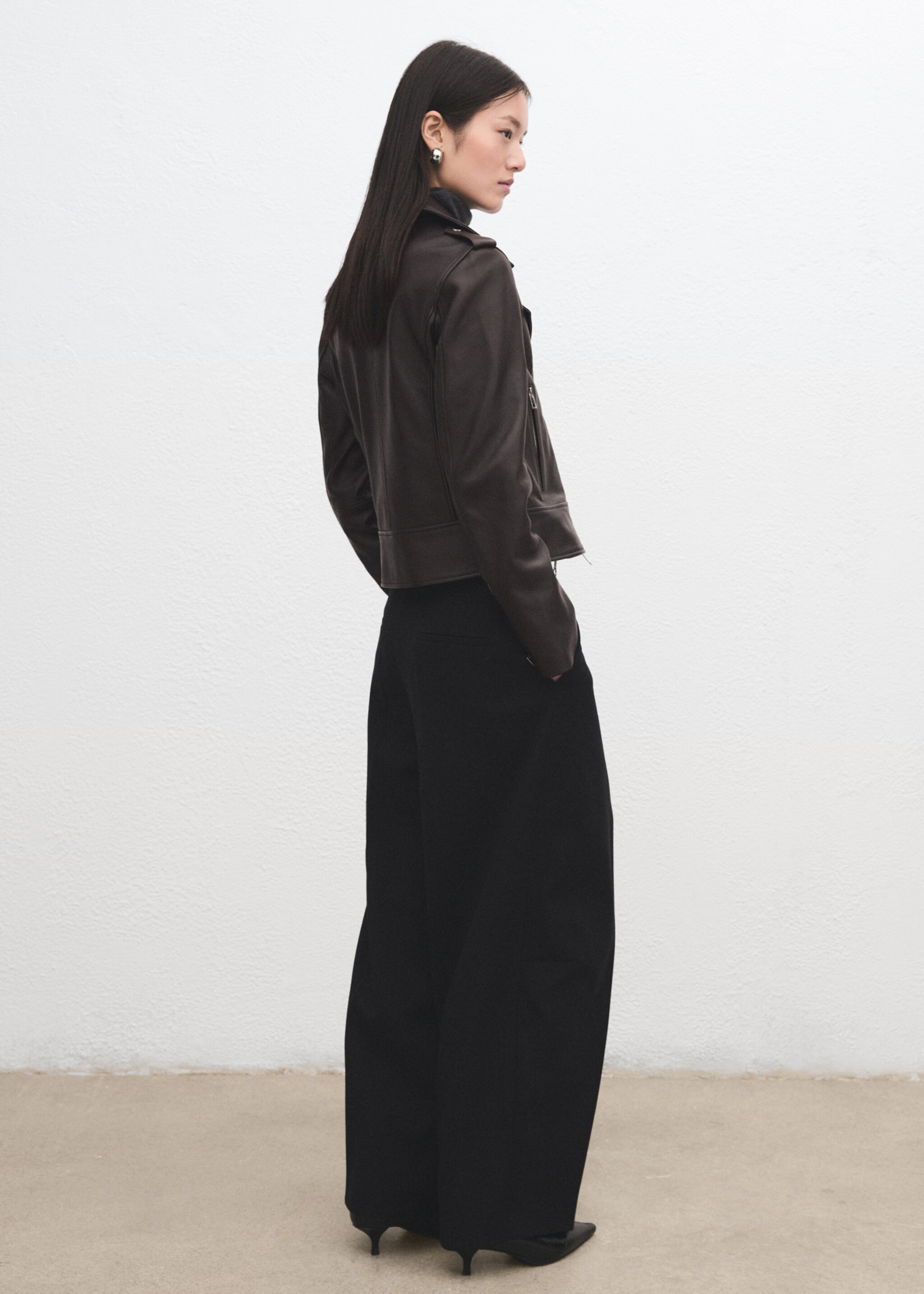 Cazadora biker piel - Reverso del artículo, Chocolate. Ref: 27051286-00.