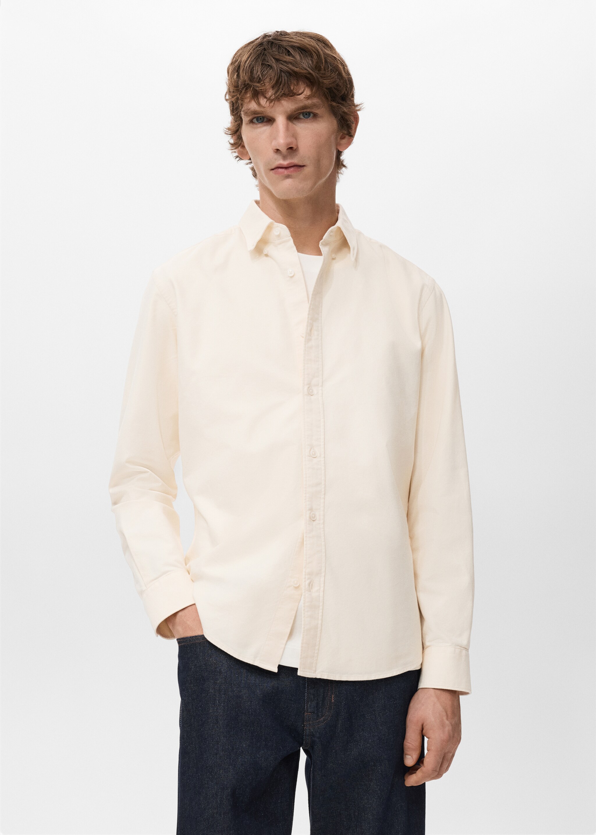 100% cotton Oxford shirt - Medium plane, Pastel Yellow. Ref: 27051288-00.