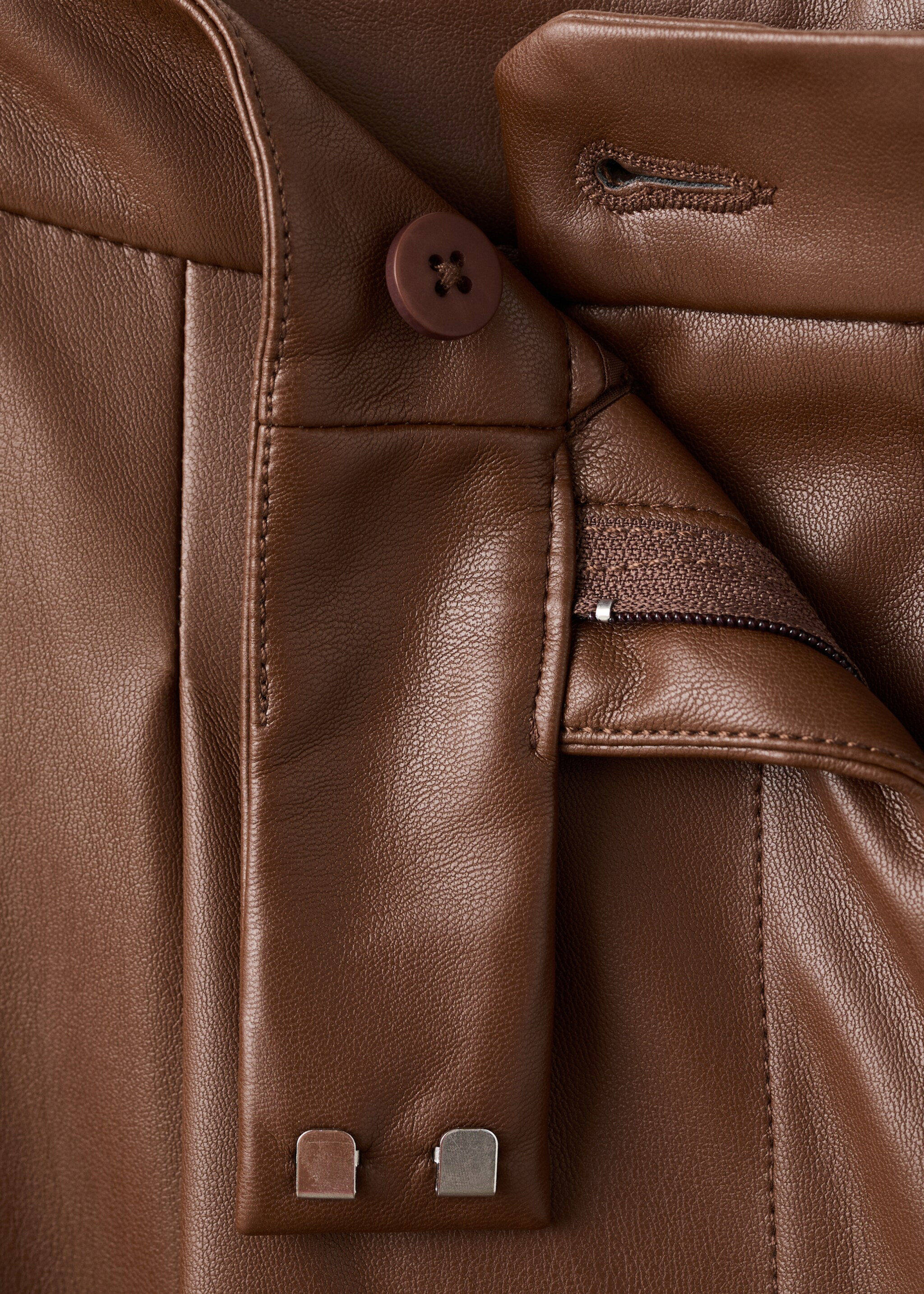 Wide-leg faux-leather trousers - Details of the article 8, Medium Brown. Ref: 27051290-00.