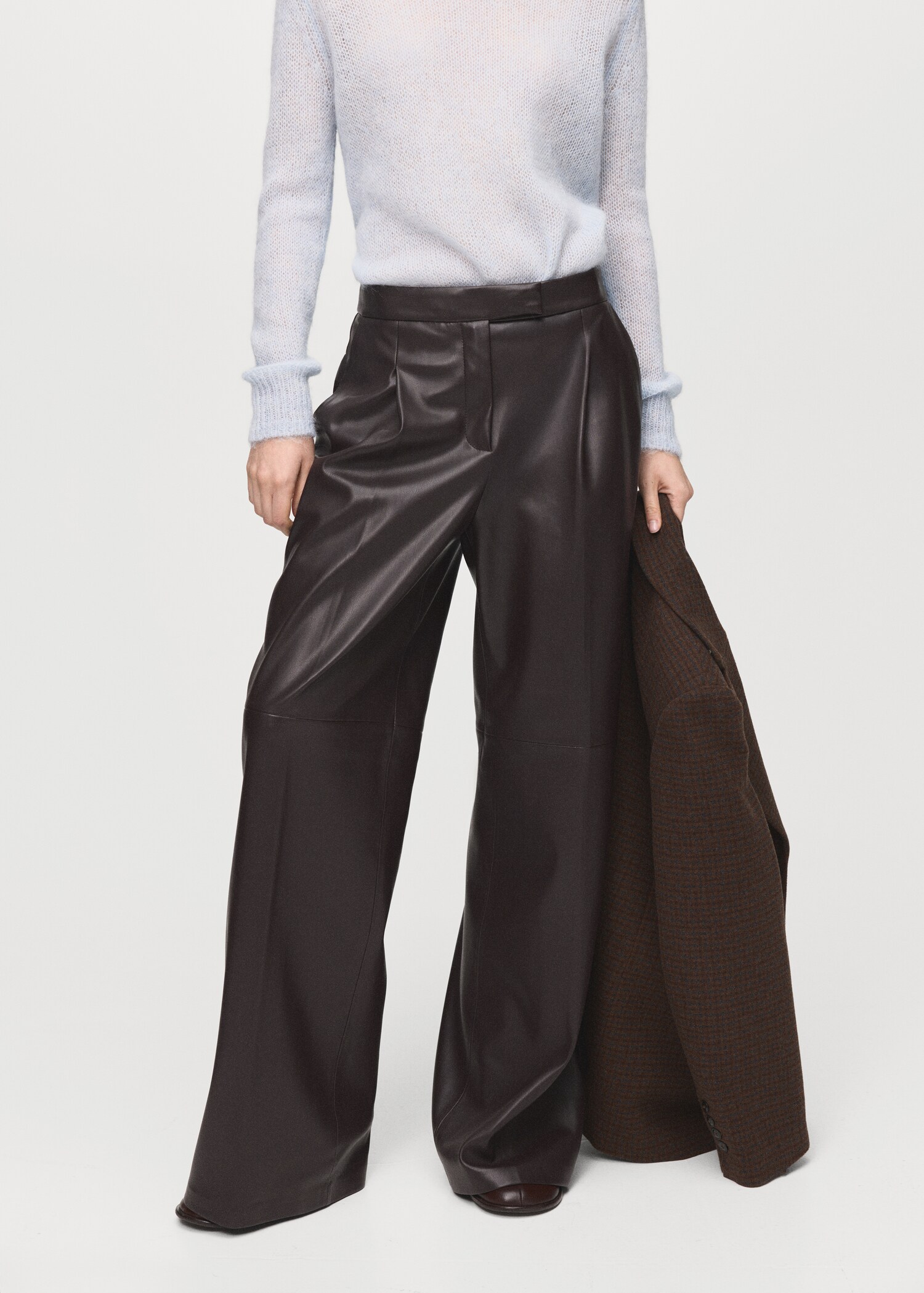 Wide-leg faux-leather trousers - Medium plane