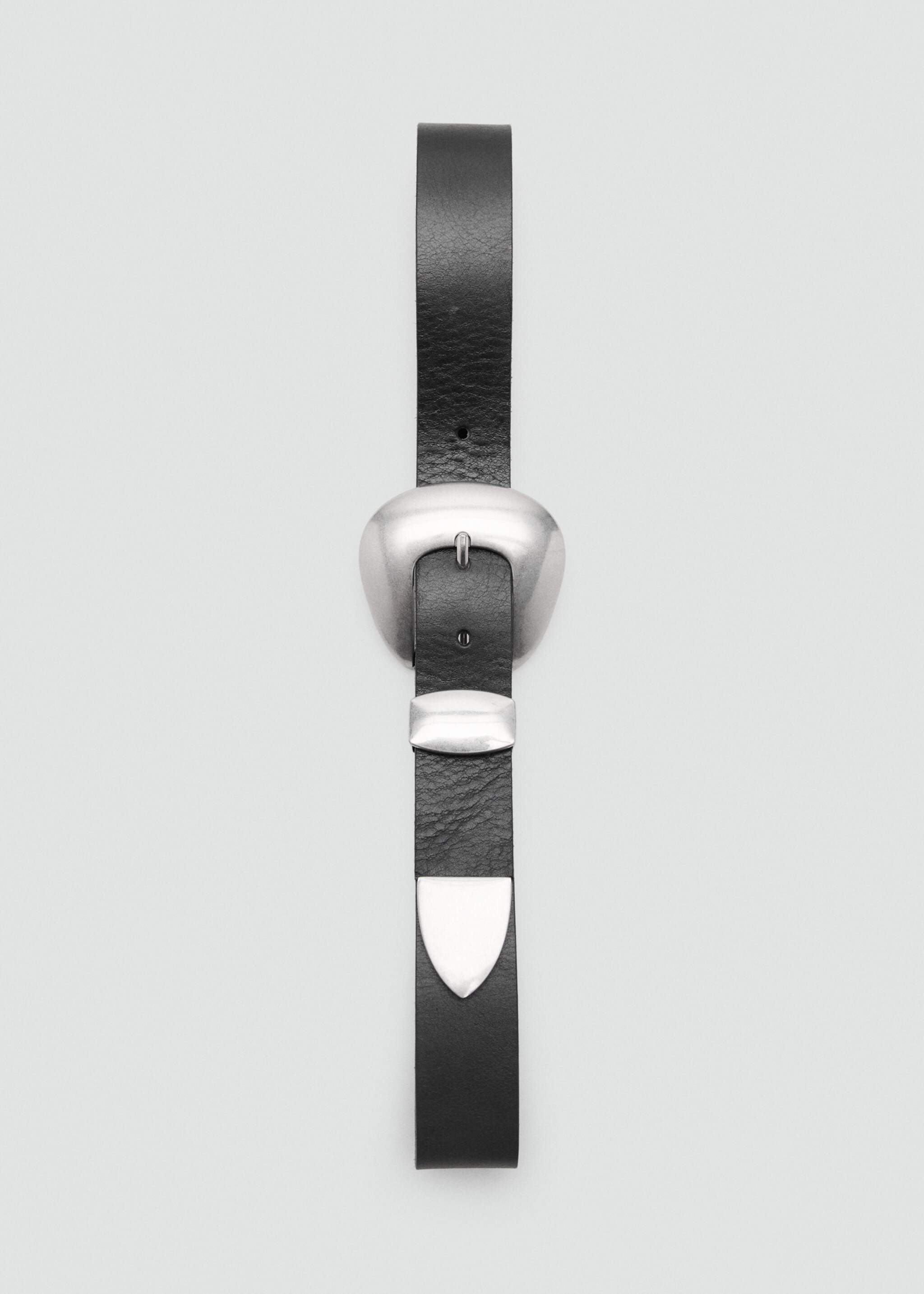 Leather belt with oval buckle - Details of the article 2, Black. Ref: 27051291-00.