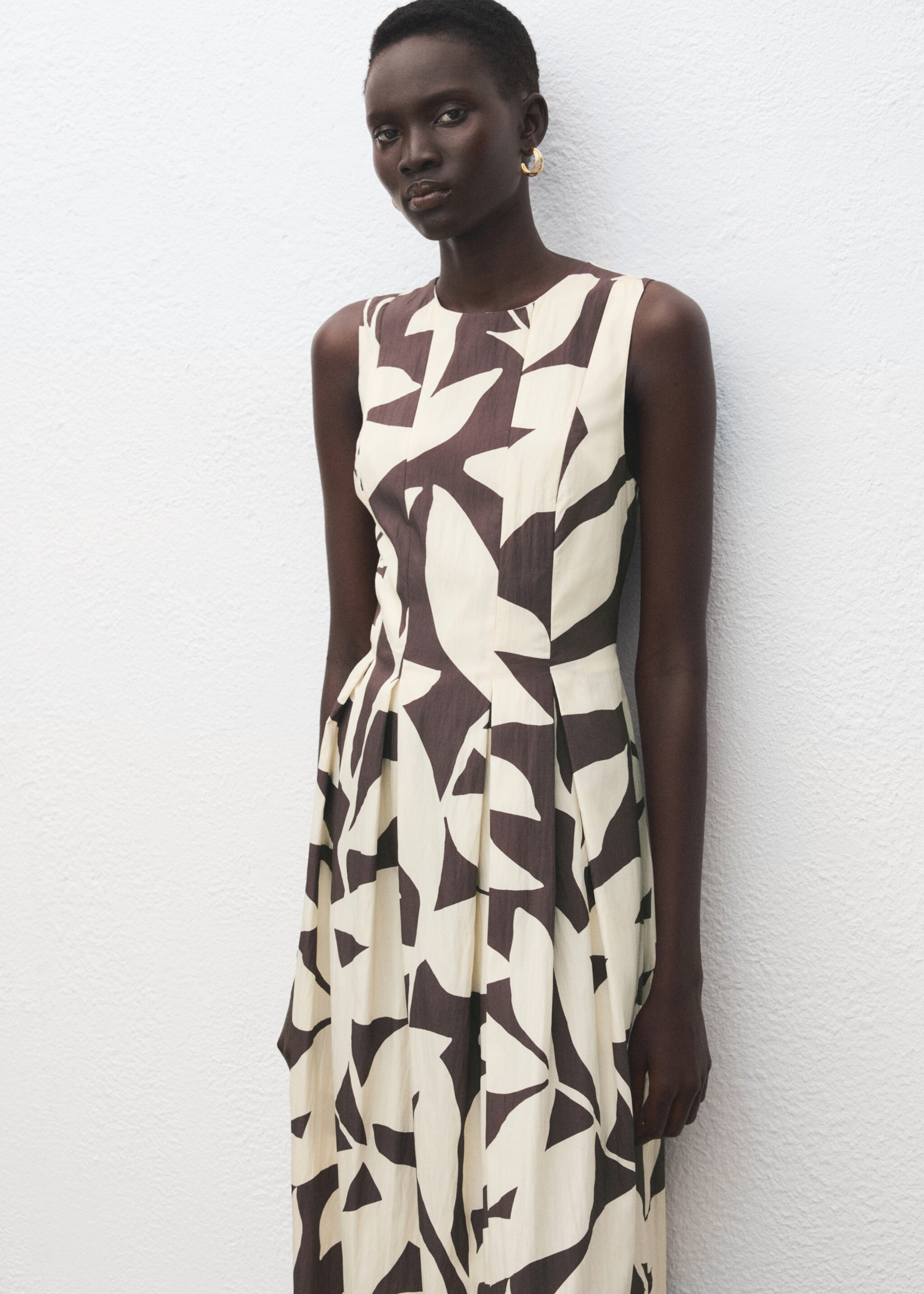 Floral-print flared dress - Medium plane, Beige. Ref: 27051308-00.