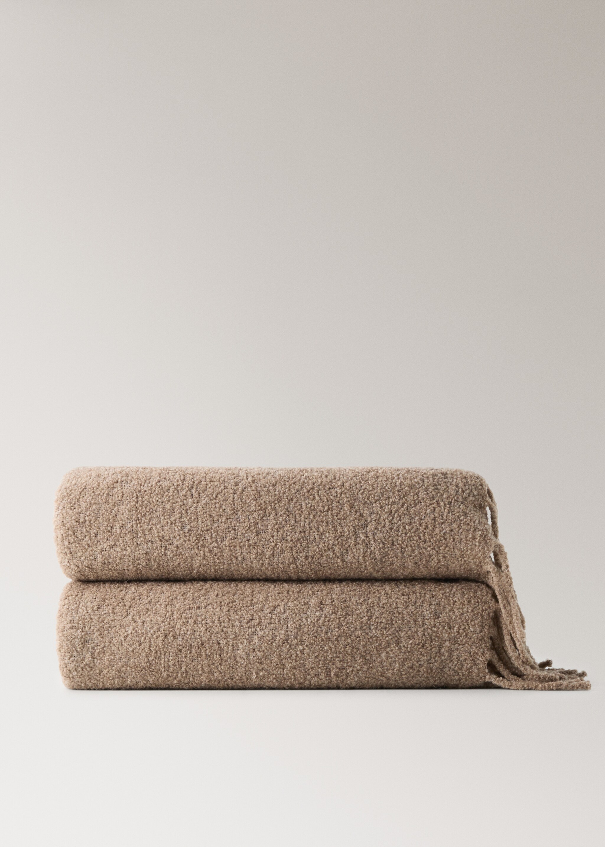 Bouclé wool blanket with fringe - Προϊόν χωρίς μοντέλο, Καφέ Ανοιχτό/Παστέλ. Ref: 27051315-00.