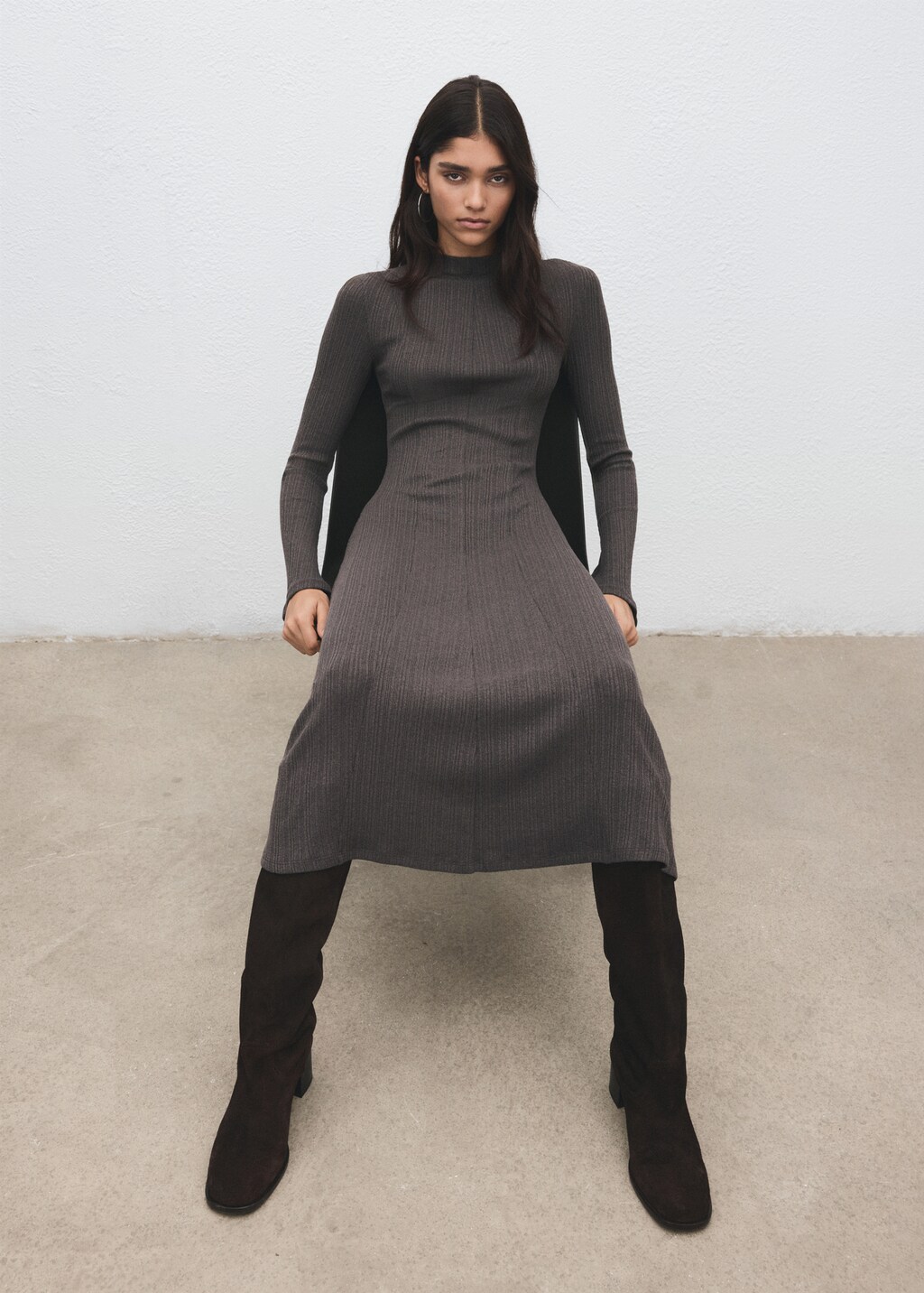 Mango Knitted dress with bell sleeves