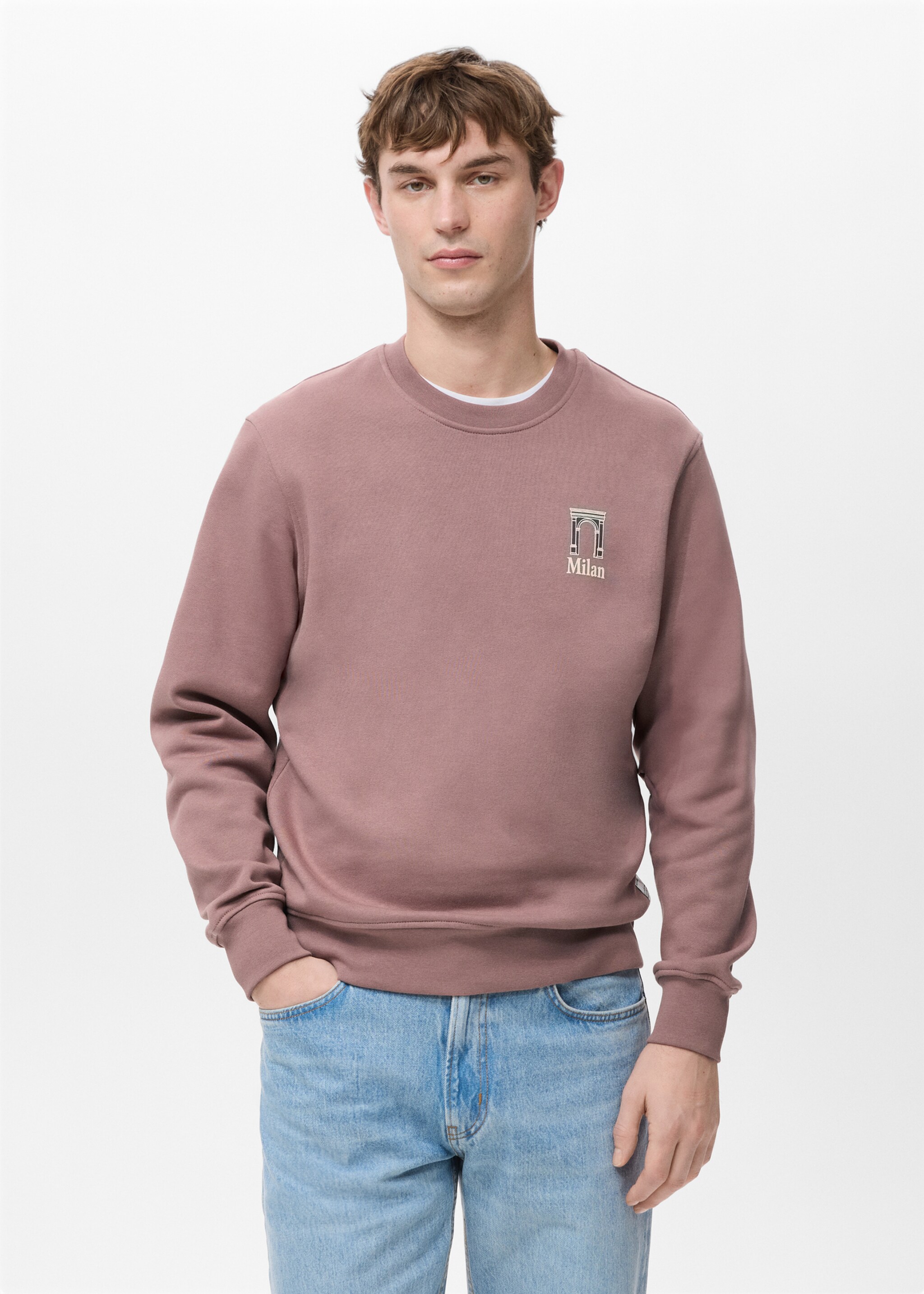 Printed cotton sweatshirt - Medium plane, Pale Pink. Ref: 27051325-00.
