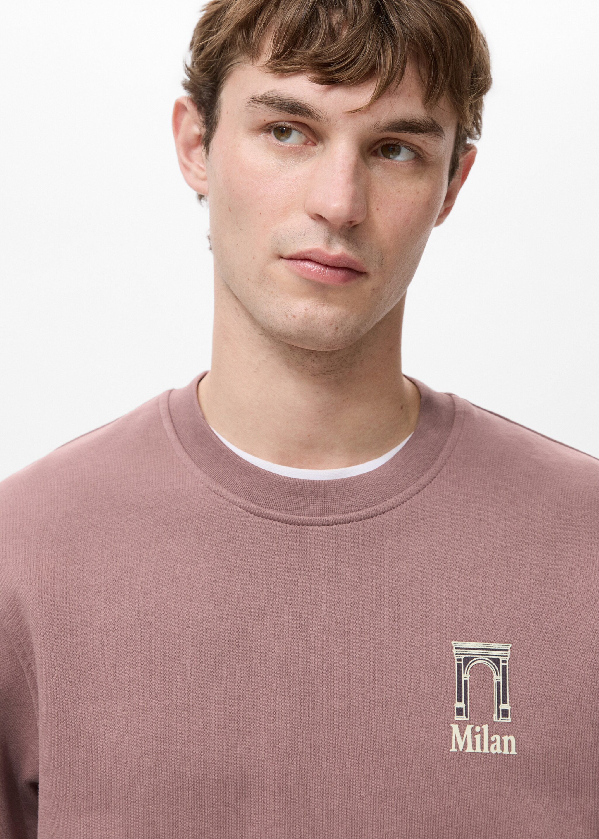 Printed cotton sweatshirt - Details of the article 1, Pale Pink. Ref: 27051325-00.
