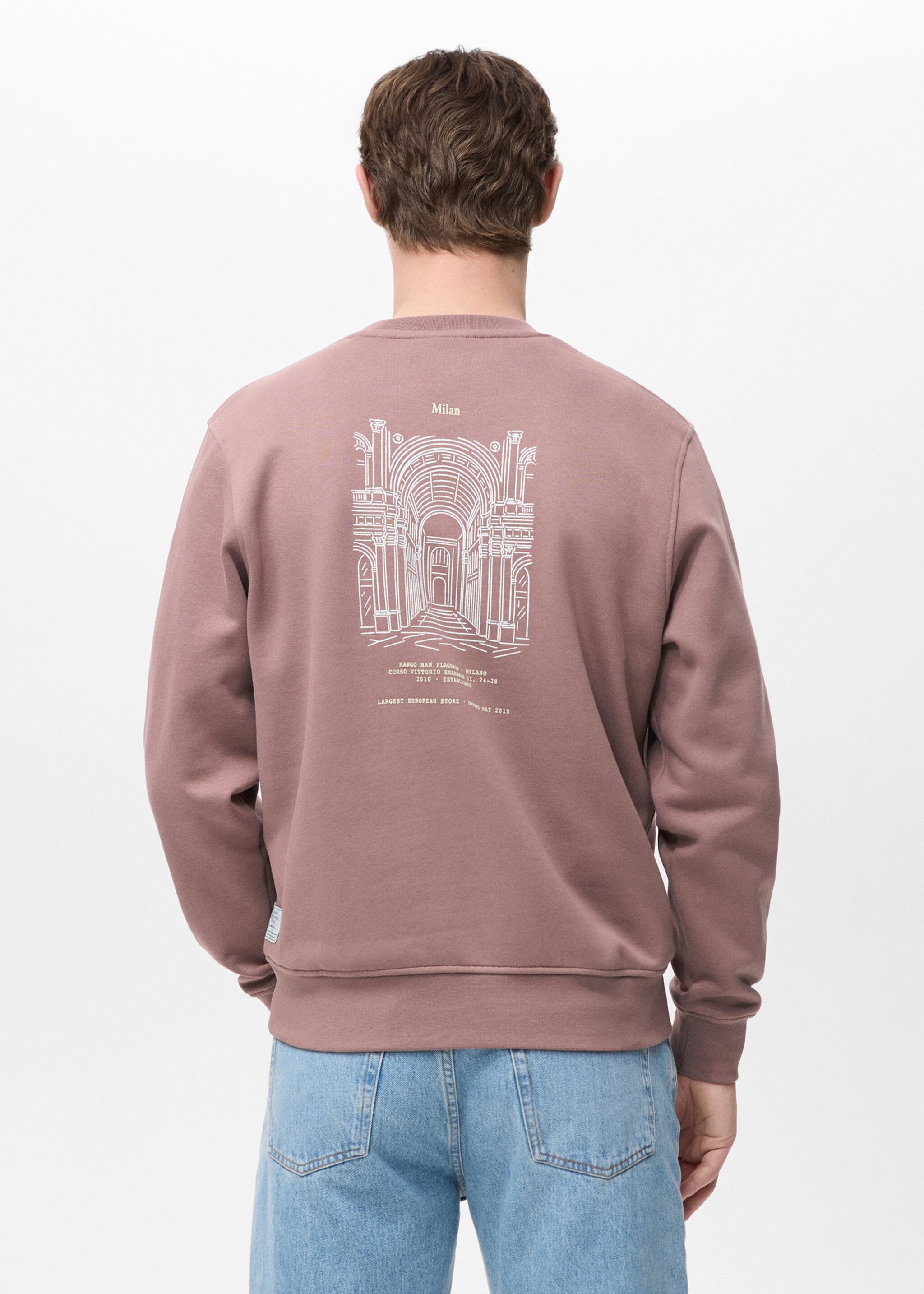 Printed cotton sweatshirt - Reverse of the article, Pale Pink. Ref: 27051325-00.