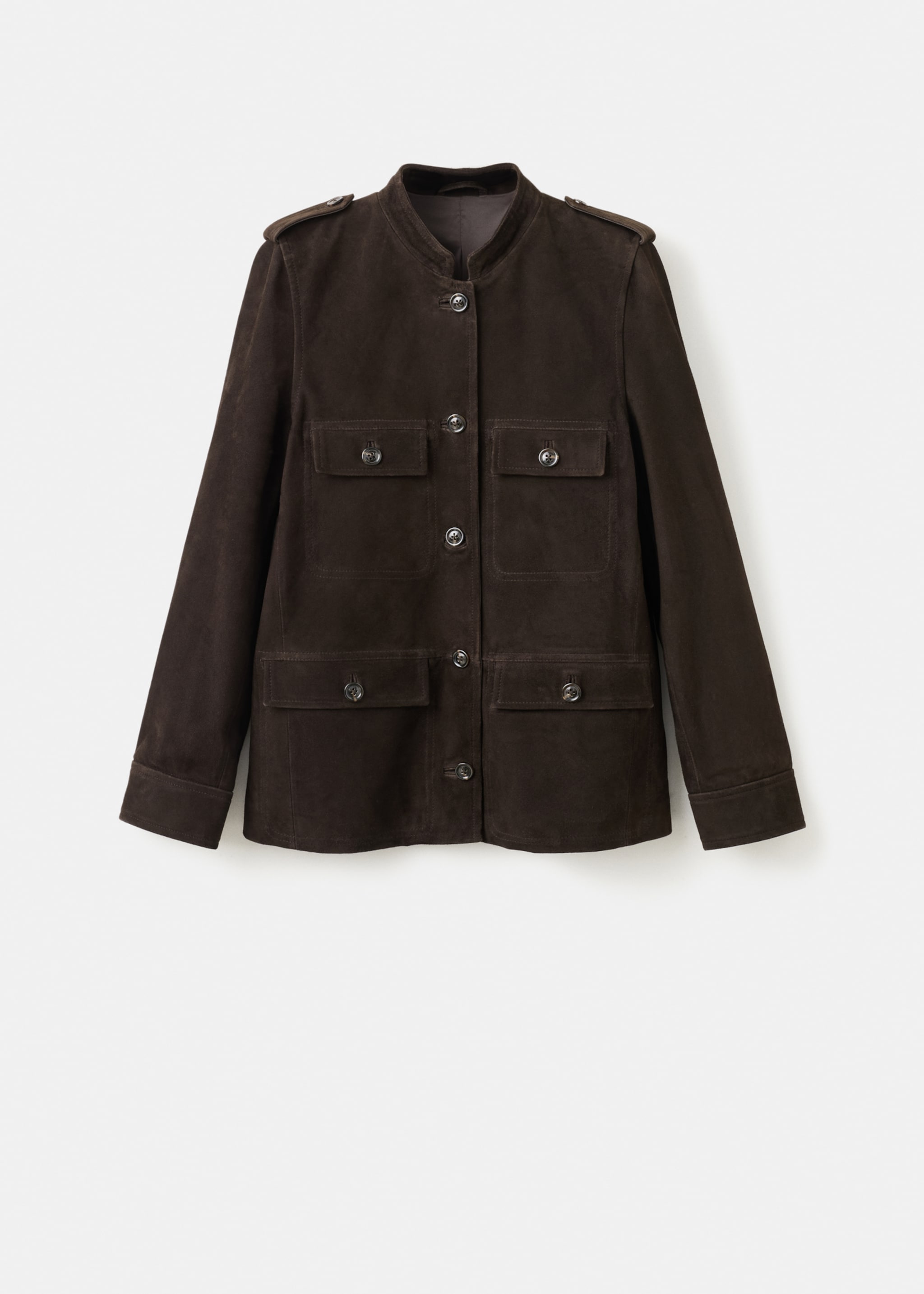 Suede jacket with drawstring collar - Article without model, Brown. Ref: 27051331-00.