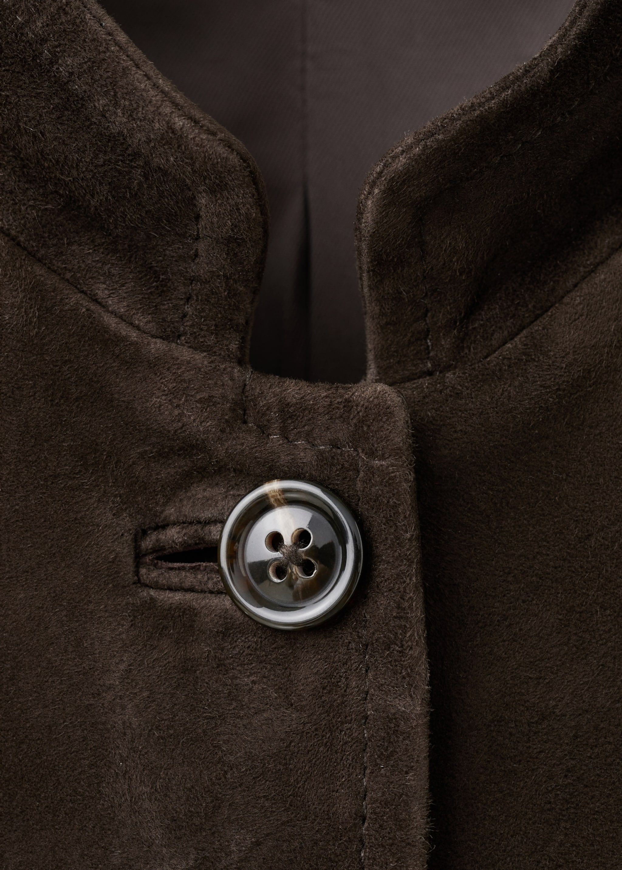 Suede jacket with drawstring collar - Details of the article 8, Brown. Ref: 27051331-00.
