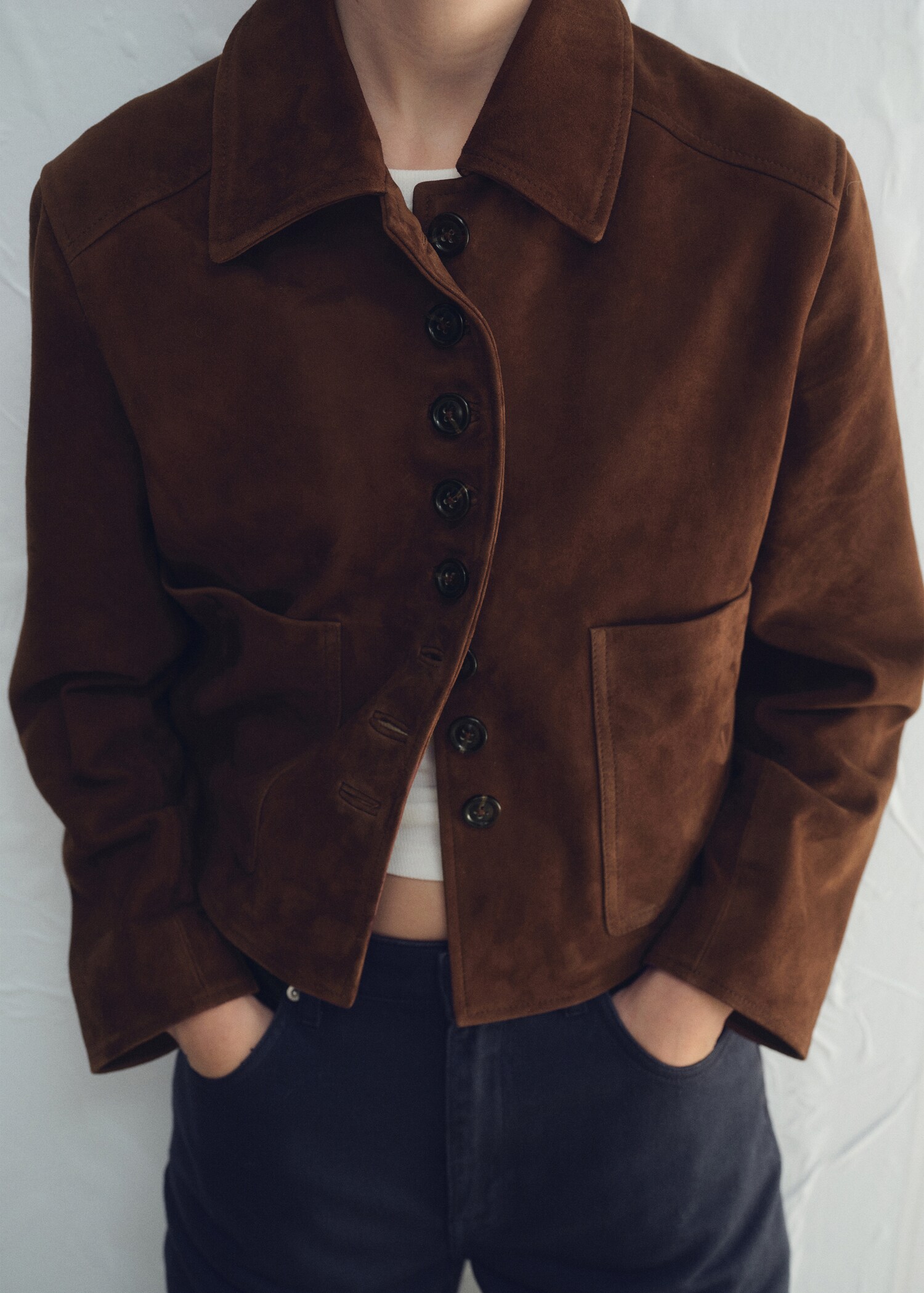 Suede leather jacket with buttons - Medium plane