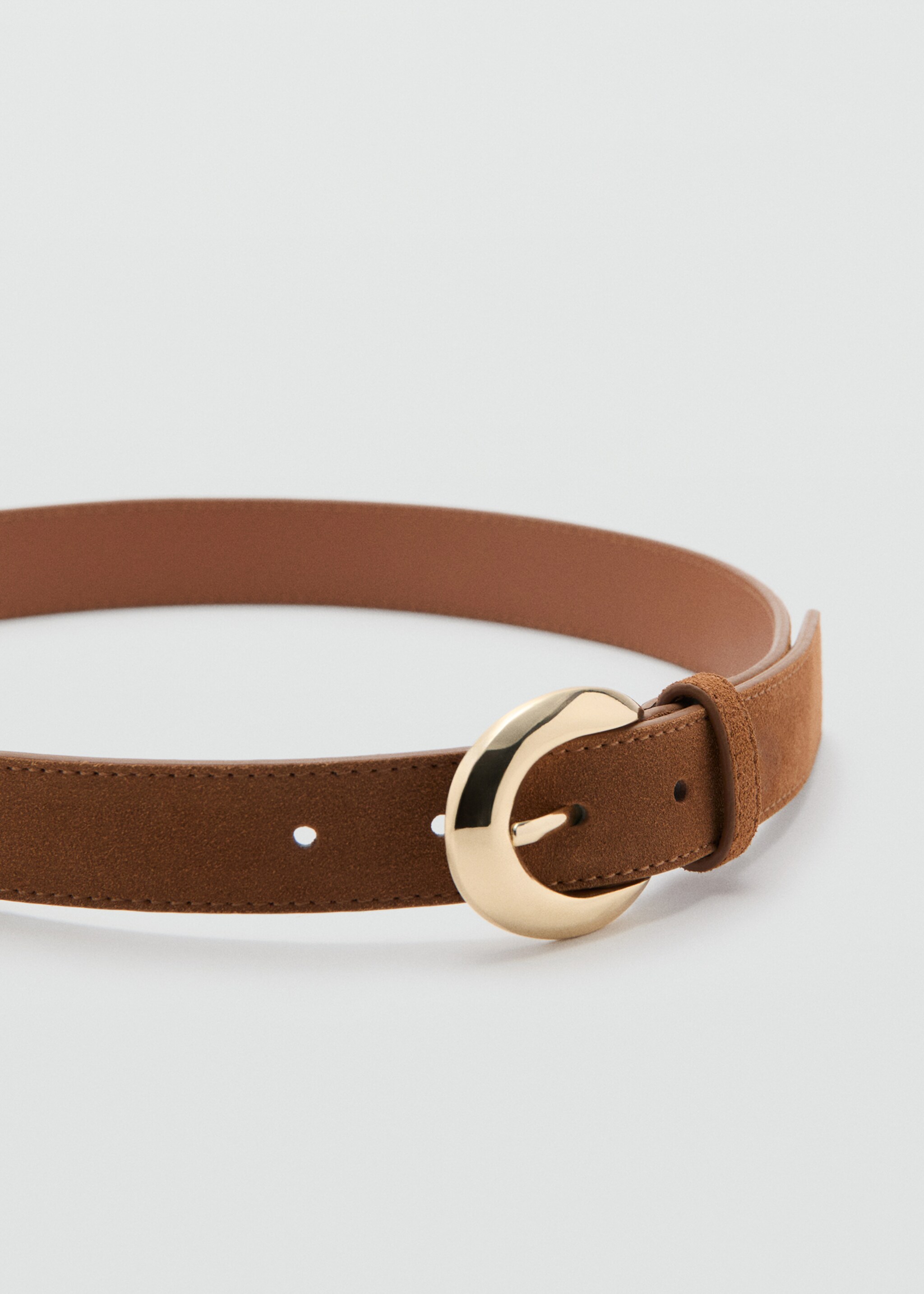 Leather belt with oval buckle - Medium plane, Brown. Ref: 27051334-00.