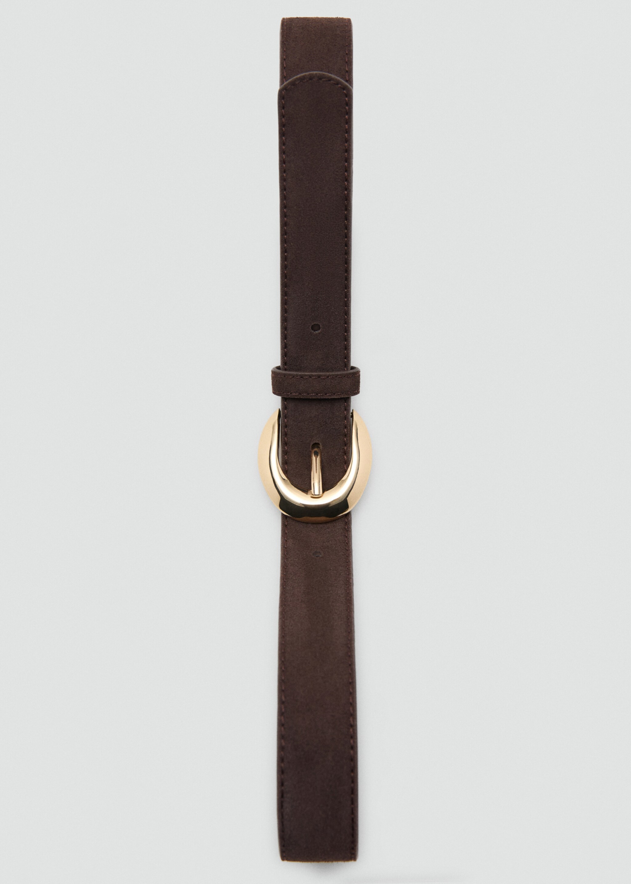 Leather belt with oval buckle - Details of the article 2, Chocolate. Ref: 27051334-00.