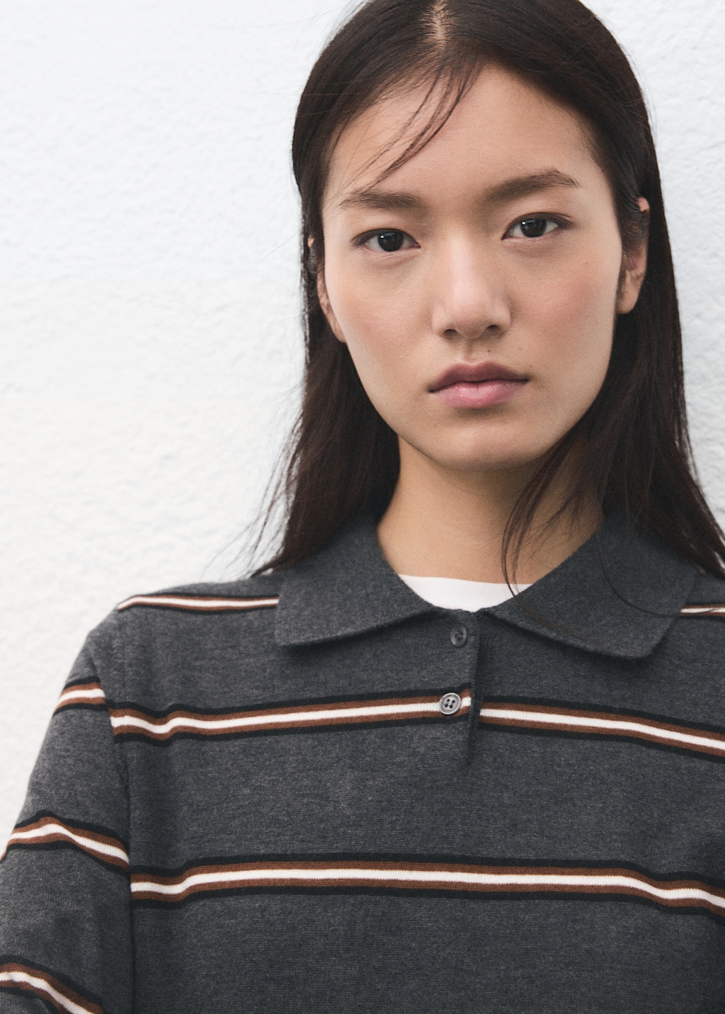 Striped polo-neck sweater