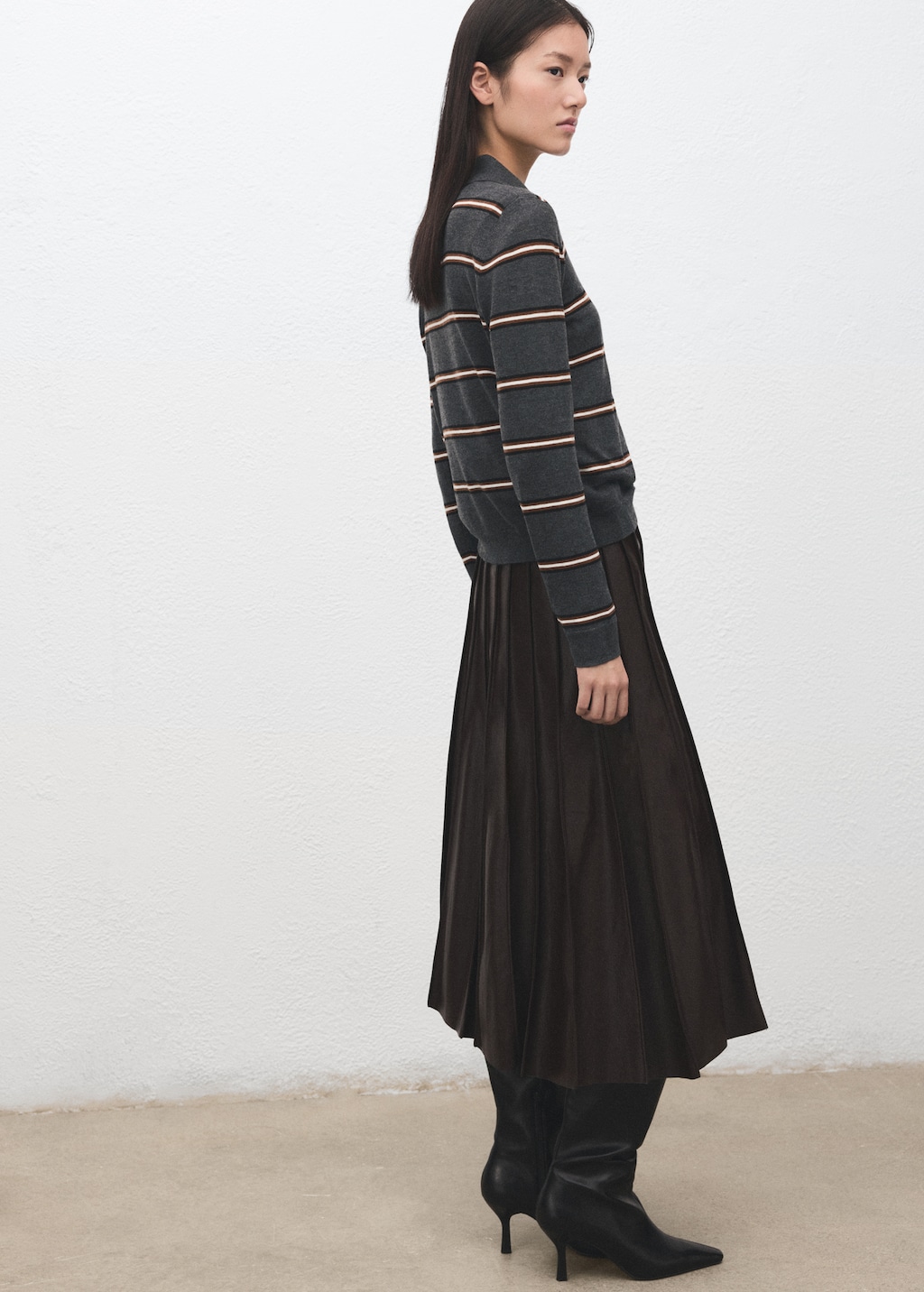 Striped polo-neck sweater