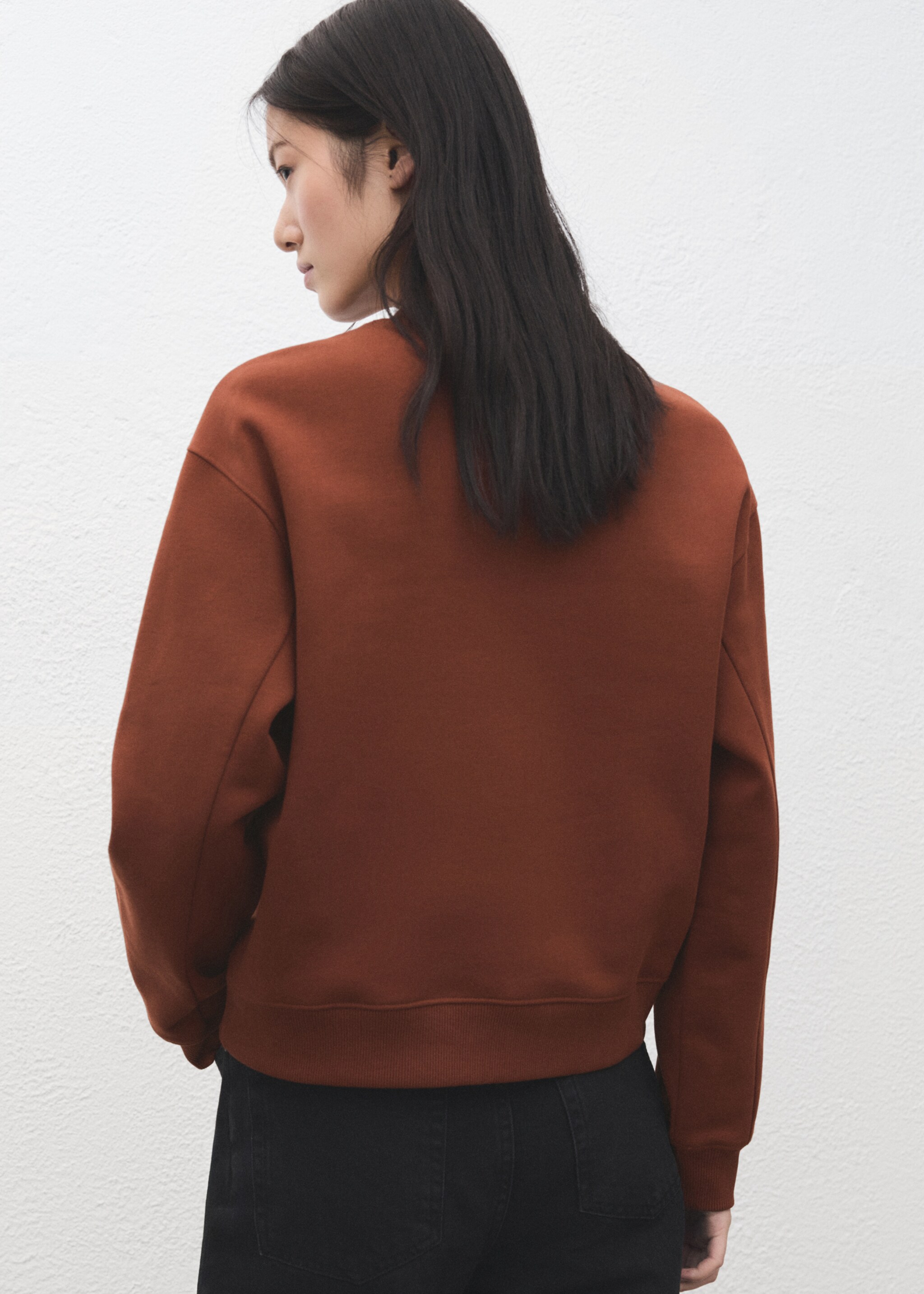 Plain cotton sweatshirt - Reverse of the article, Russet. Ref: 27051338-00.