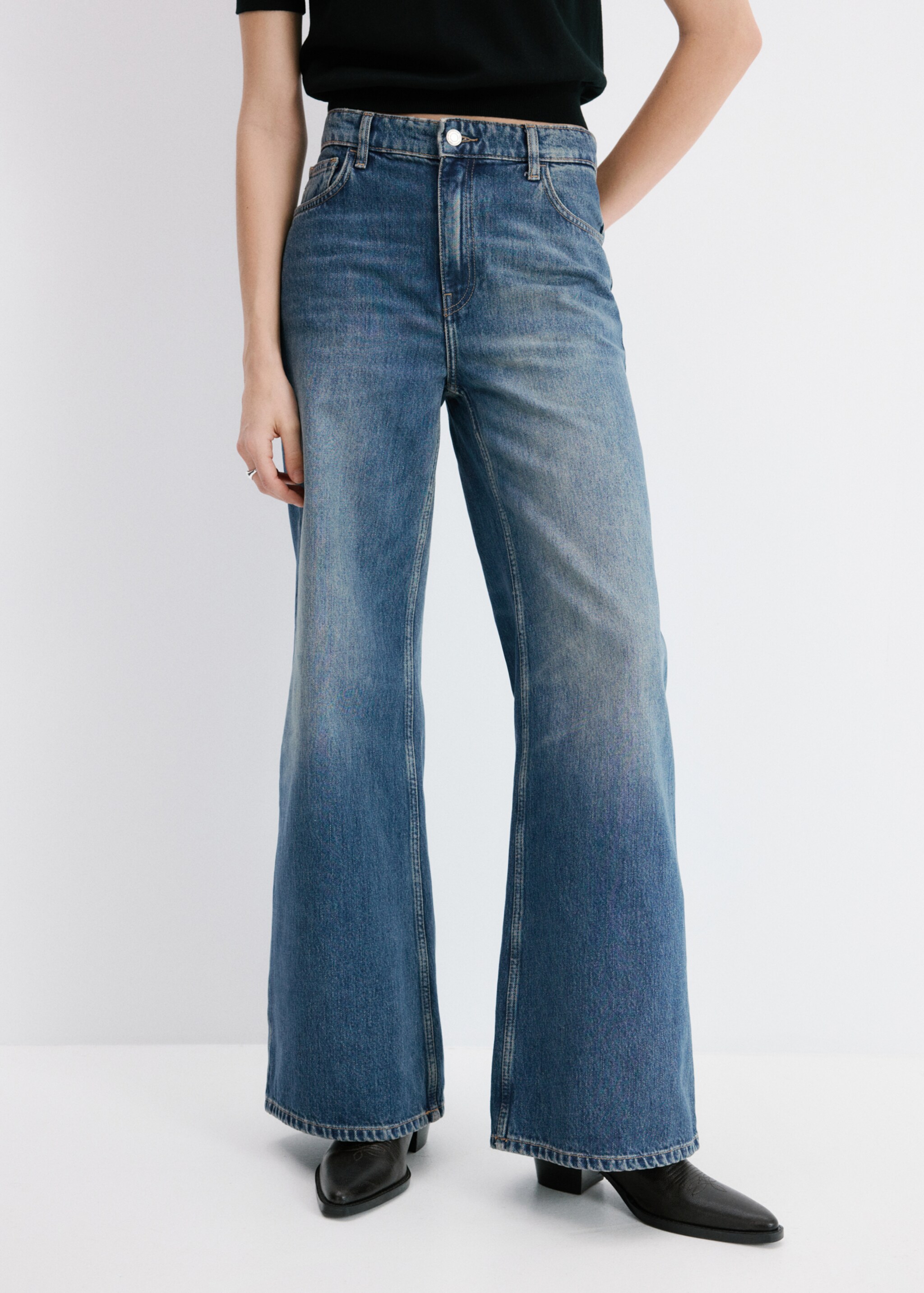 High-waisted wide-leg jeans - Medium plane, Dark Blue. Ref: 27051343-00.
