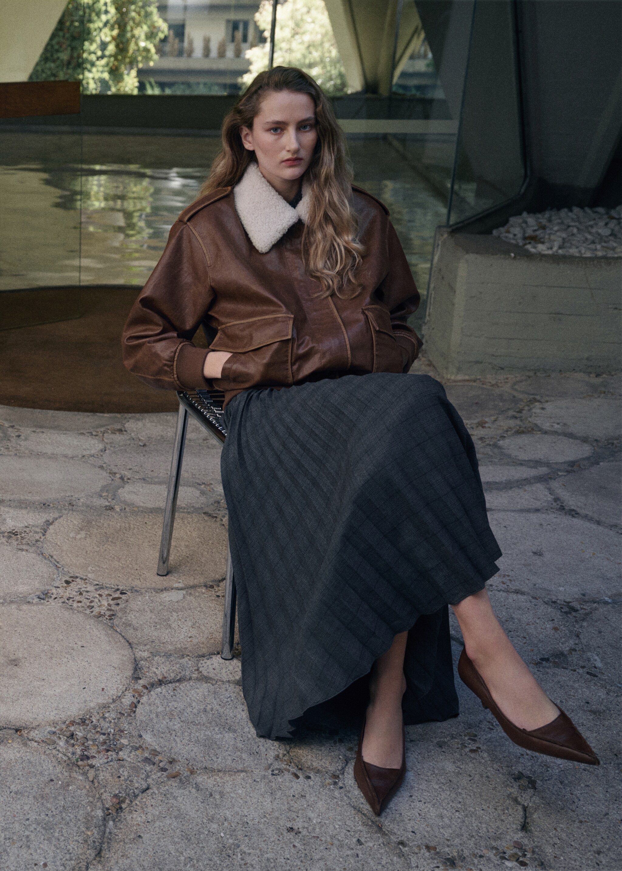 Checked pleated skirt - Medium plane, Grey. Ref: 27051344-00.