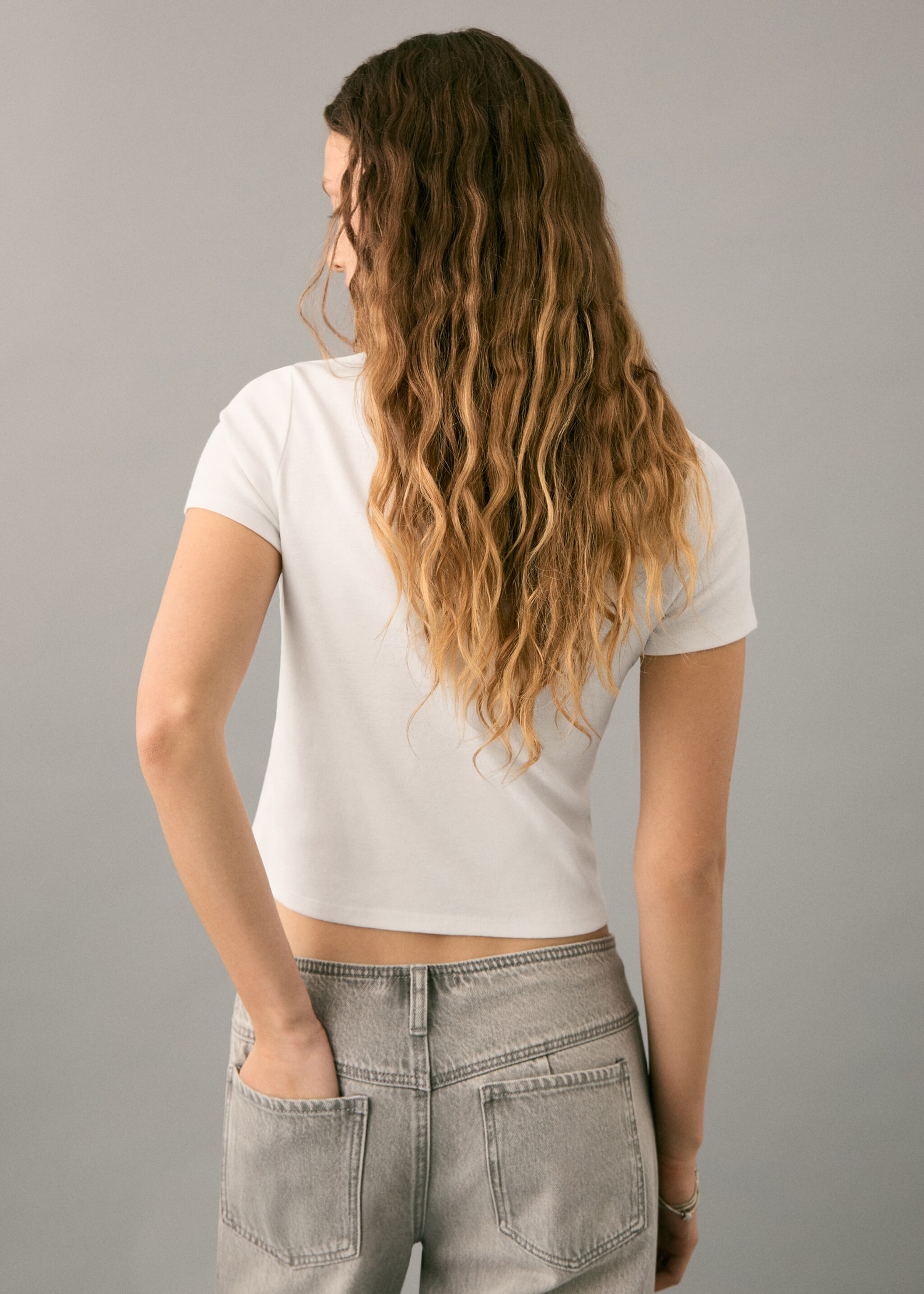 Μπλούζα με κορδόνι πλεγμένο - Πίσω όψη προϊόντος, Υπόλευκο. Ref: 27051516-00.