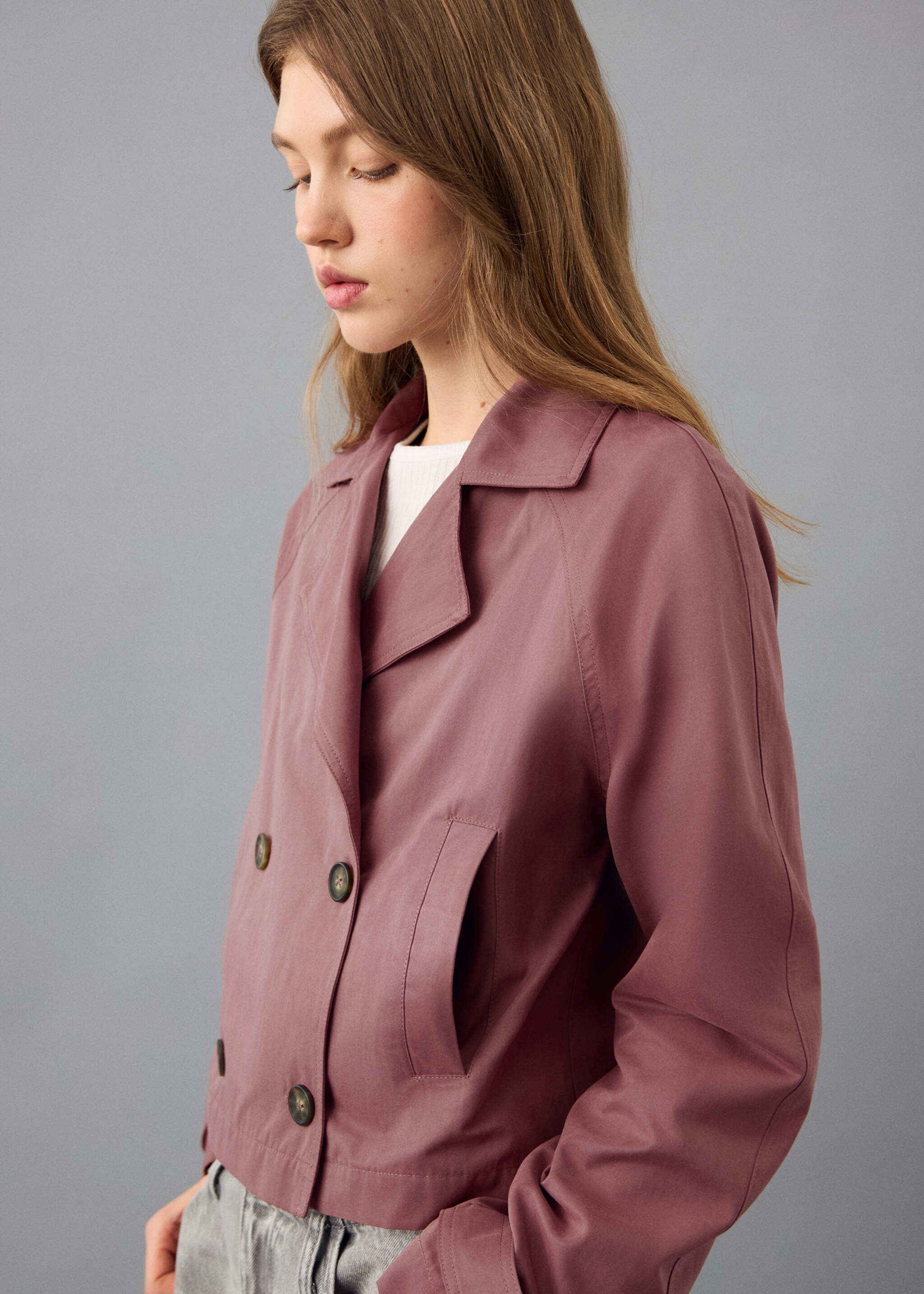 Short trench coat - Details of the article 2, Pink. Ref: 27051518-00.