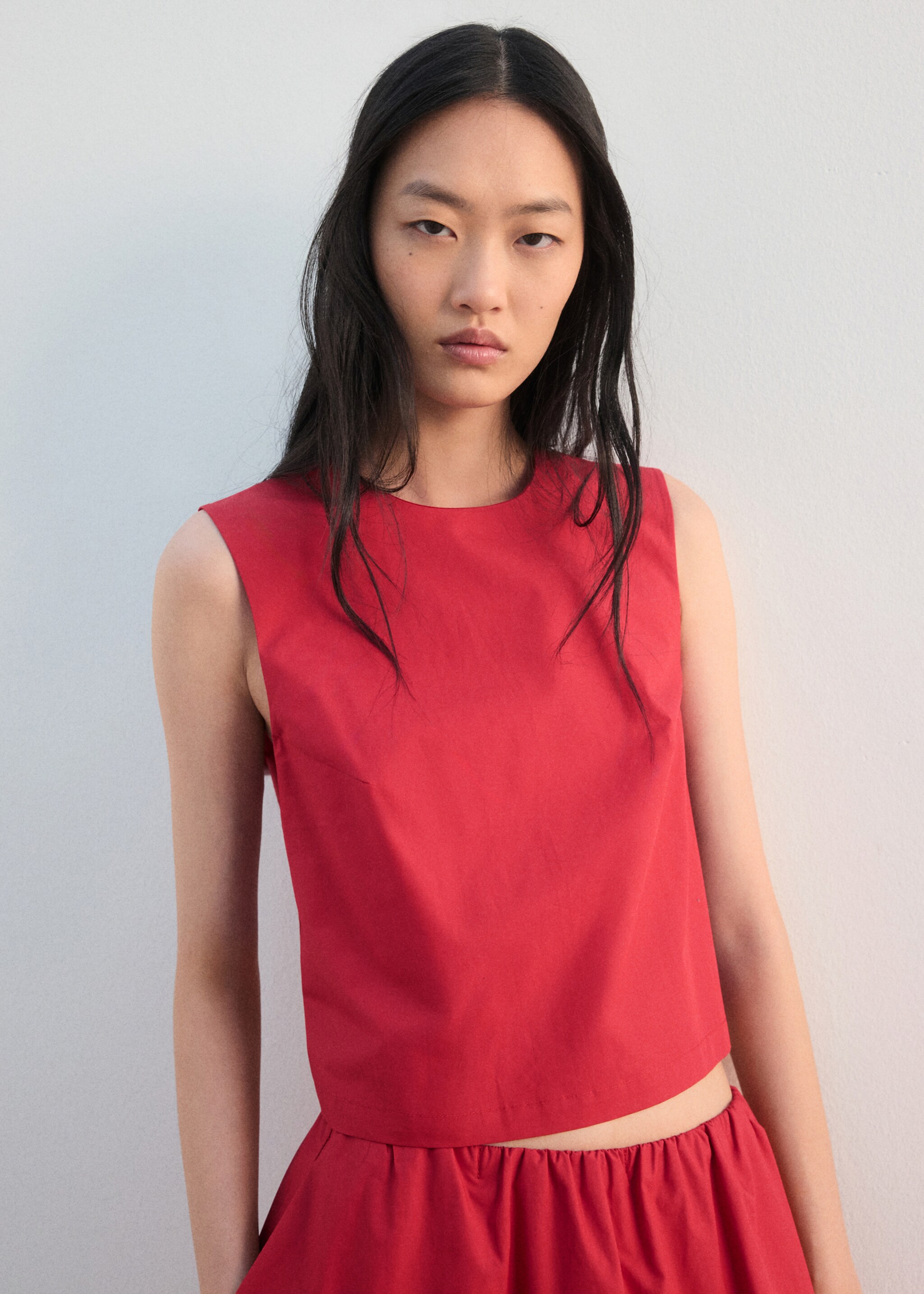 Buttoned crop top - Medium plane, Red. Ref: 27052538-00.