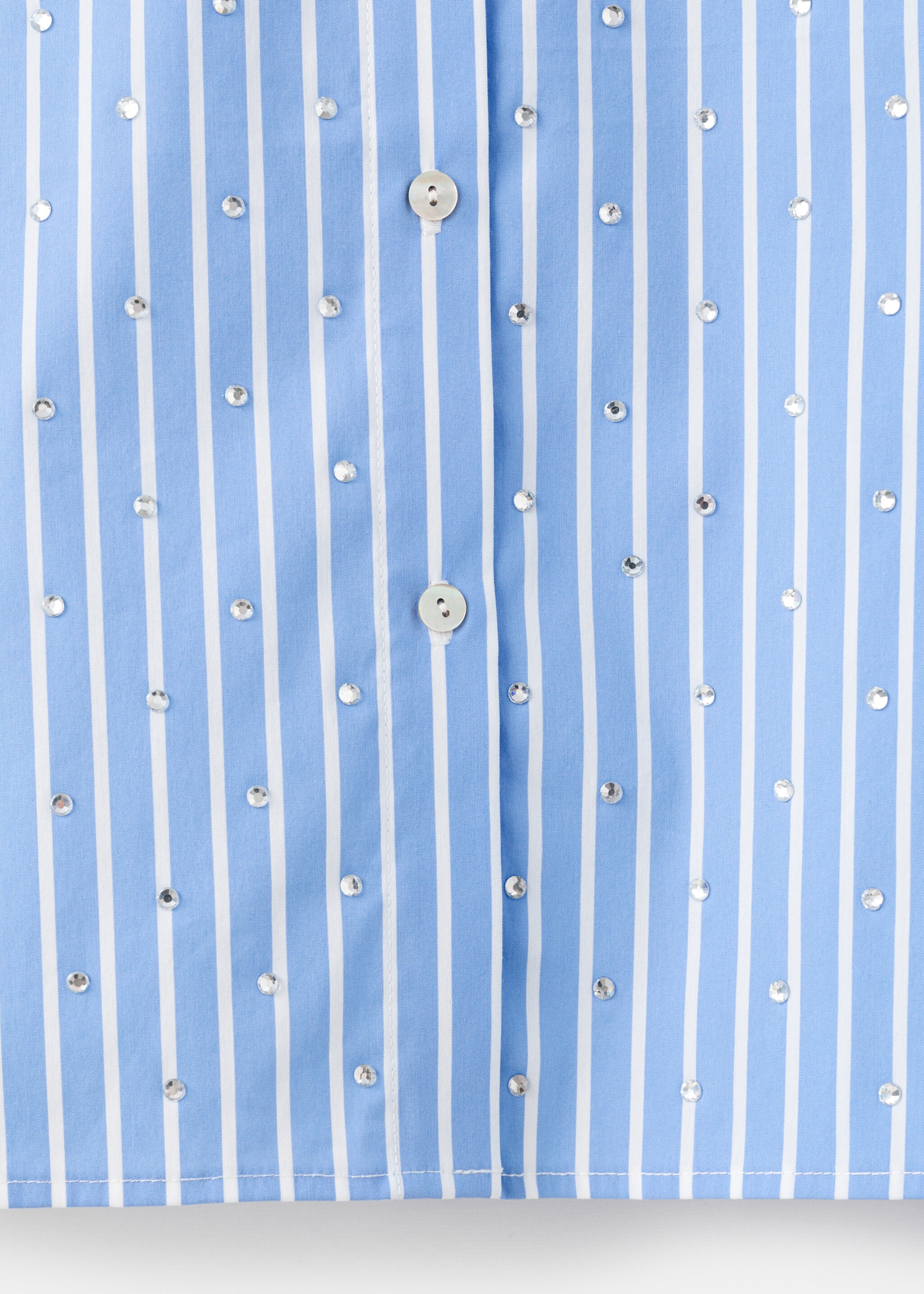Striped crop blouse with strass - Details of the article 0, Blue. Ref: 27052539-00.
